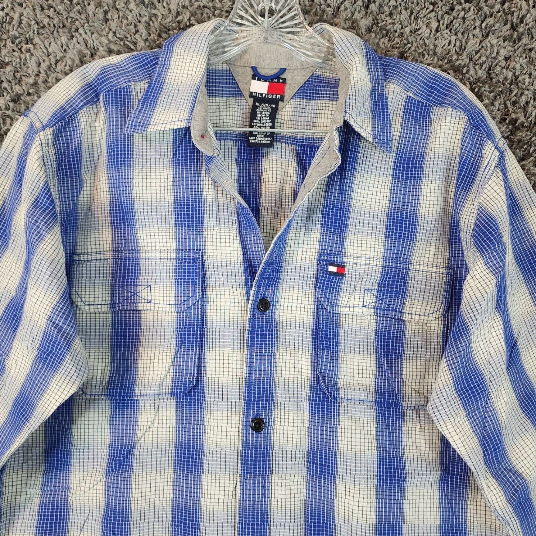 Tommy Hilfiger VINTAGE Tommy Hilfiger Men’s Long Sleeve Button-Up Shirt XL Blue White Striped Casual Size US XL / EU 56 / 4 - 3 Thumbnail