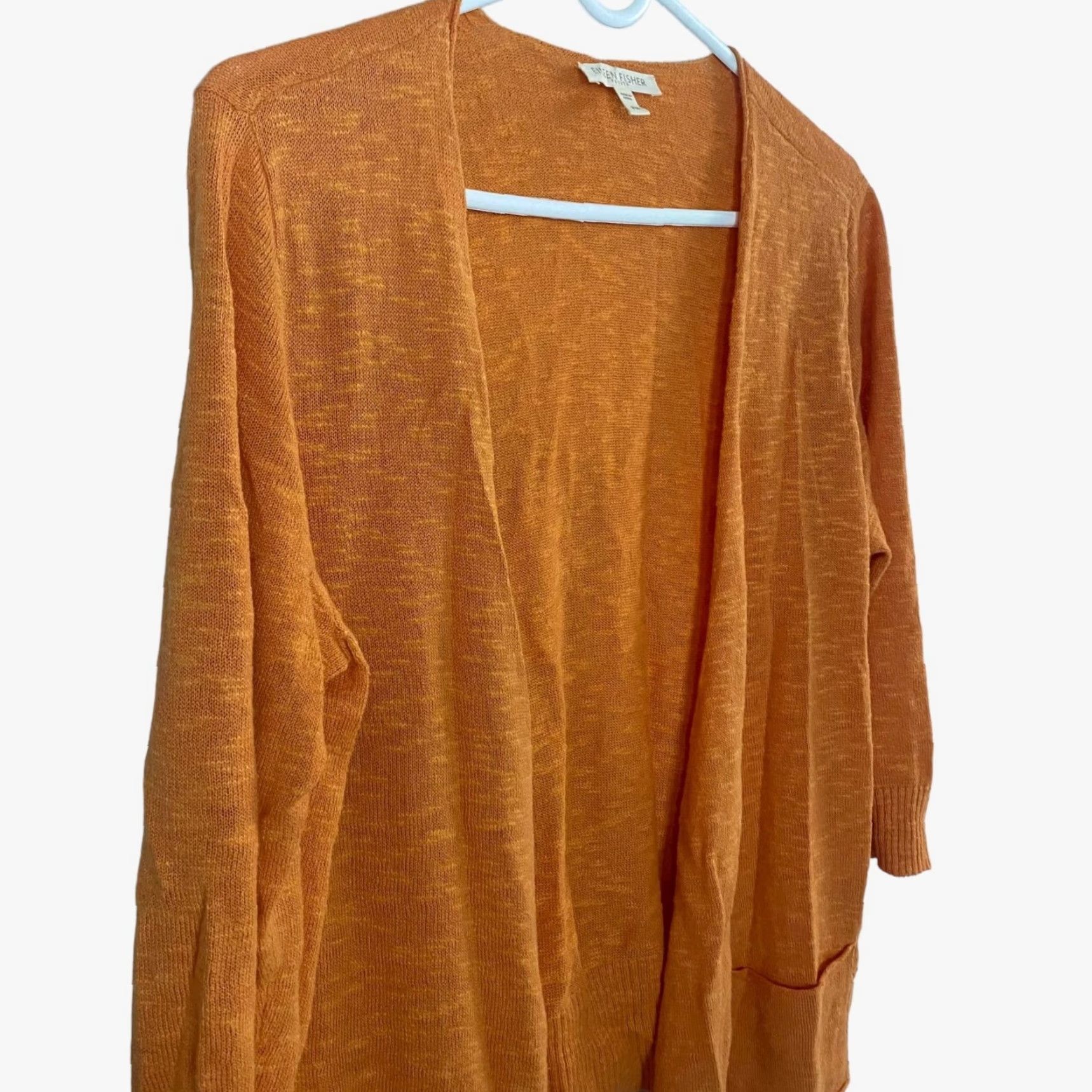 Eileen Fisher Eileen Fisher Cardigan Women Petite Medium Orange Linen Blend Long Sleeve Pockets Size M / US 6-8 / IT 42-44 - 4 Thumbnail