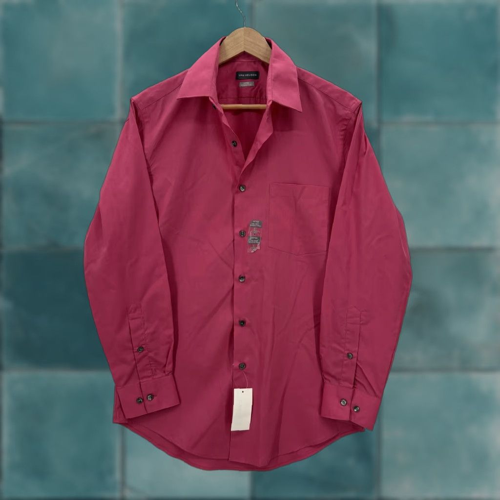 Van Heusen Van Heusen Dress Shirt Mens 15 32/33 M Desert Rose Fitted Wrinkle Free NWT Size 40R - 1 Thumbnail
