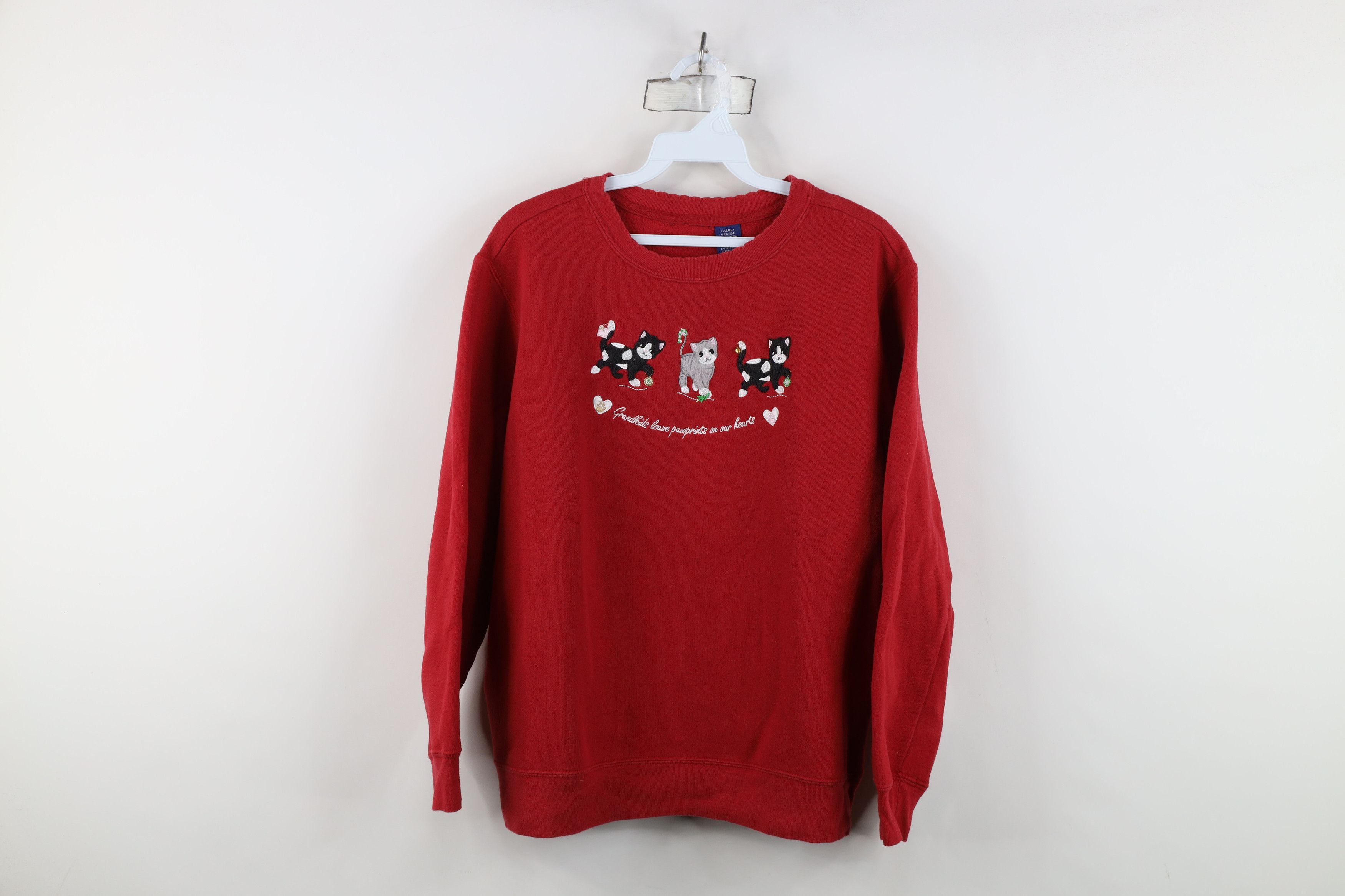 Vintage Vintage 90s Cat Kitten Bell Heart Crewneck Sweatshirt Red Size L / US 10 / IT 46 - 1 Thumbnail