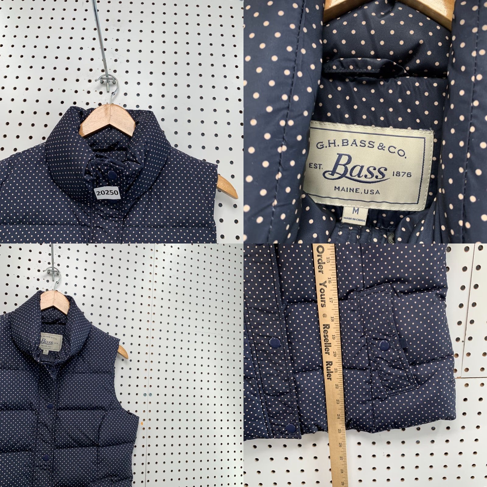Vintage GH Bass Down Vest Womens M Polka Dot Sleeveless Puffer Jacket Medium Blue Vest Womens M Polka Dot Puffer Jacket Down Vest 20.5x25 Size M / US 6-8 / IT 42-44 - 8 Thumbnail