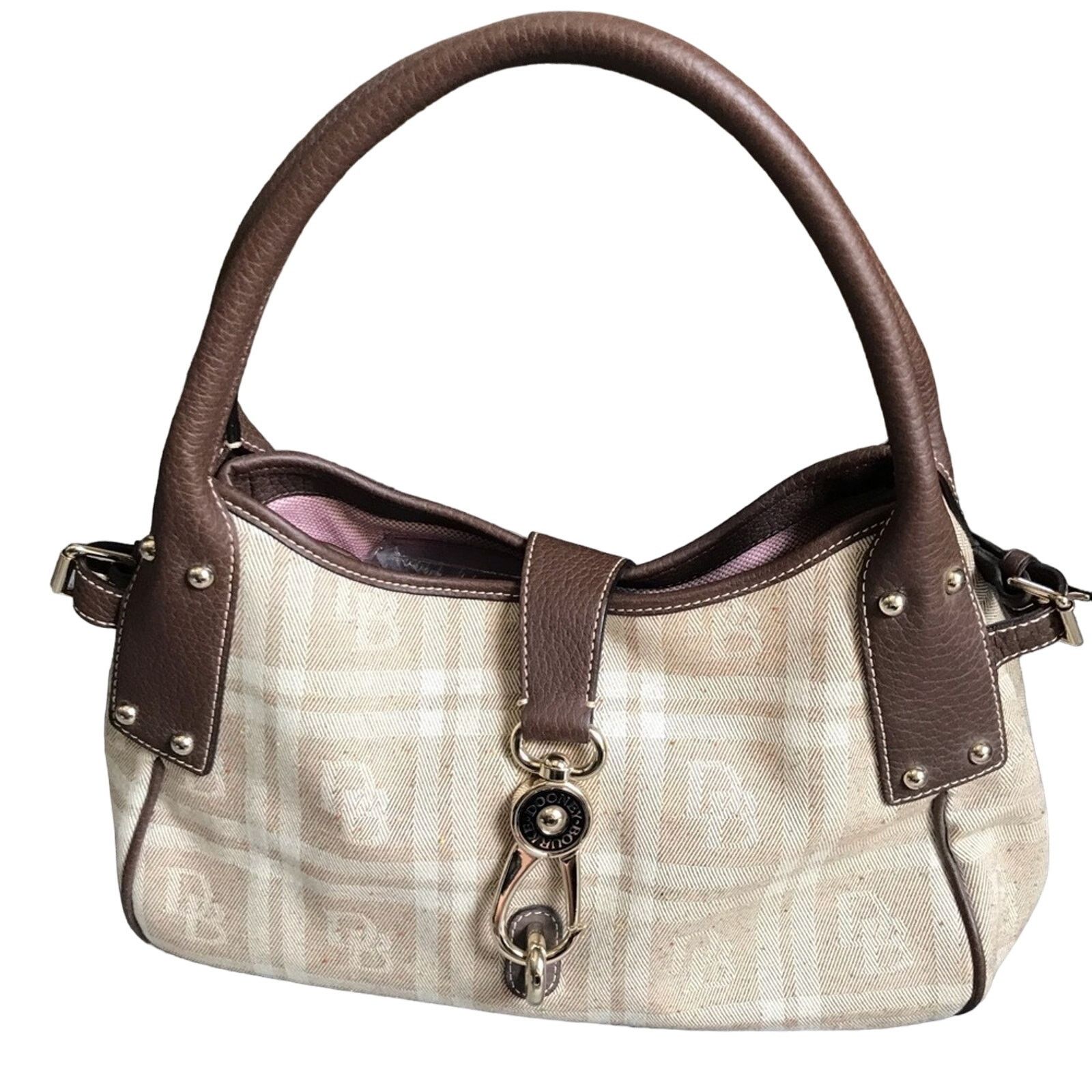 Dooney & Bourke signature jacquard and brown leather store trim tote handbag