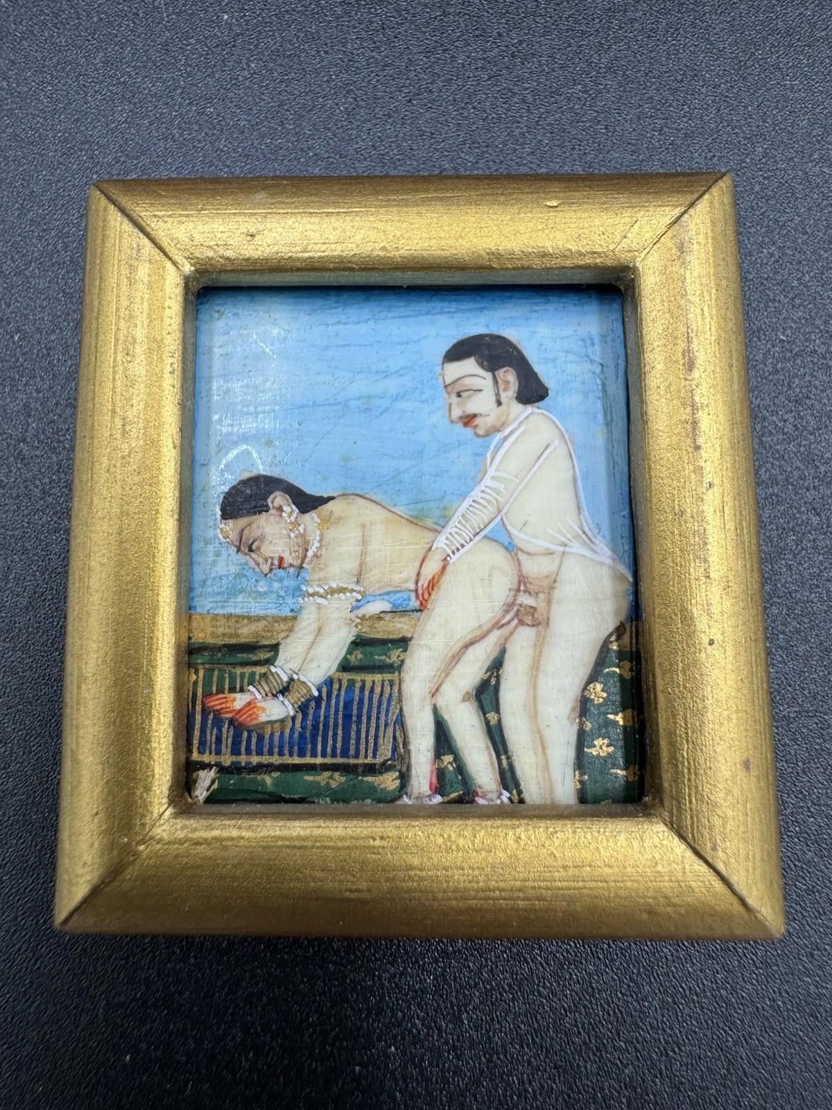 Designer Mughal Miniature Erotic Painting Framed Bone Indian Kama Size ONE SIZE - 3 Thumbnail