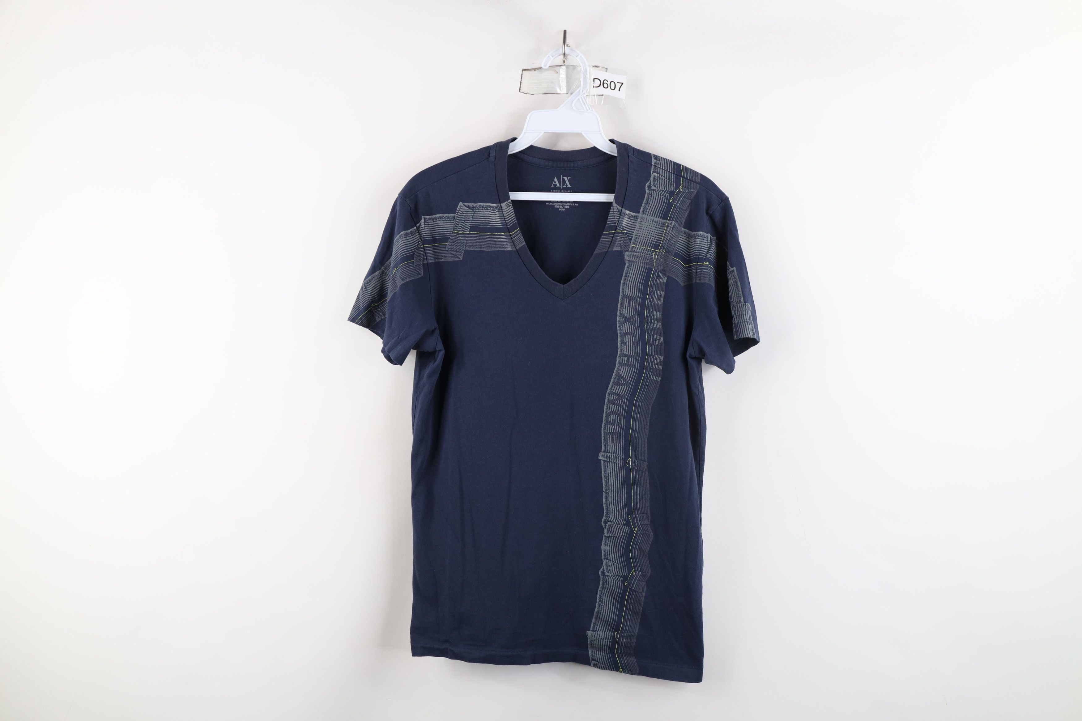 Armani Exchange × Vintage Armani Exchange Spell Ribbon Tape Short Sleeve T-Shirt Blue Size US S / EU 44-46 / 1 - 1 Thumbnail