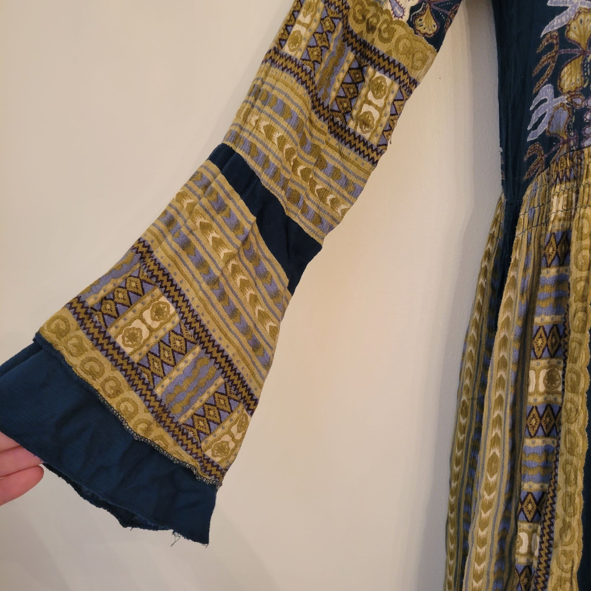 Vintage Earthbound Trading Boho Maxi Dress Ethnic Print Flared Sleev Size M / US 6-8 / IT 42-44 - 6 Thumbnail