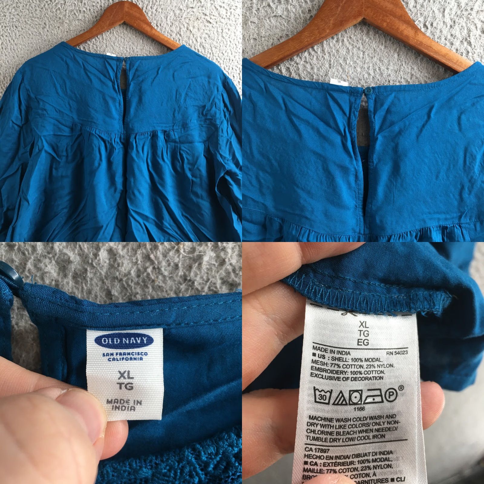 Old Navy Old Navy Blouse Womens XL Blue Modal Embroidered Yoke 3/4 Sleeve Peasant Pull On Size XL / US 12-14 / IT 48-50 - 8 Thumbnail
