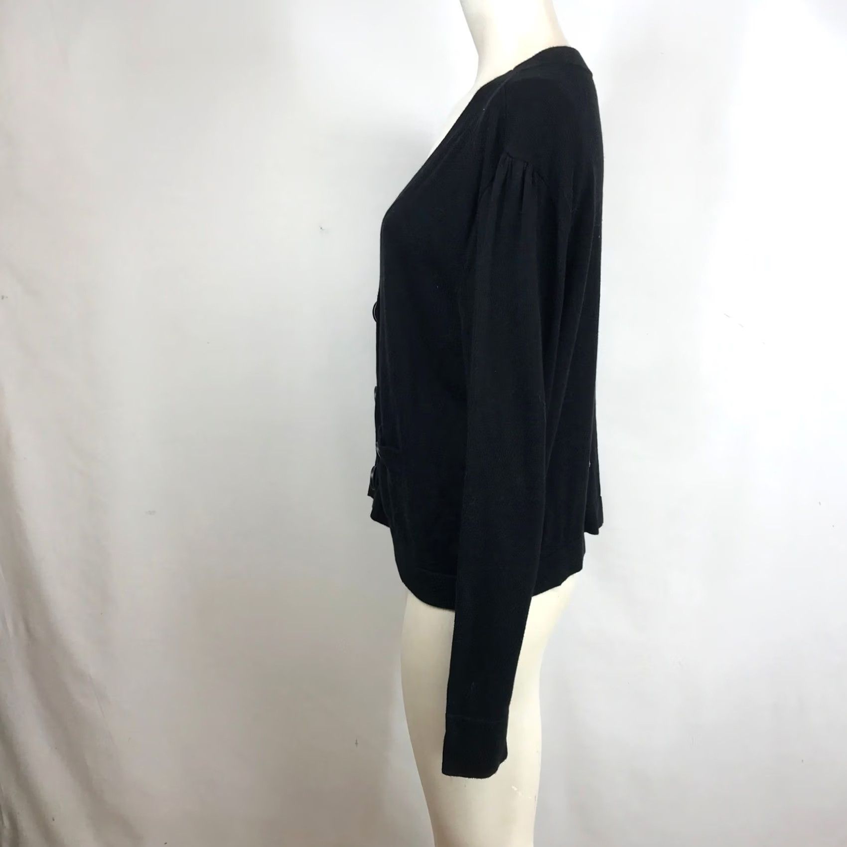 Vintage Cabi Black V-Neck Button Front Cardigan Sweater Puff Shoulder Large Women Size L / US 10 / IT 46 - 6 Thumbnail