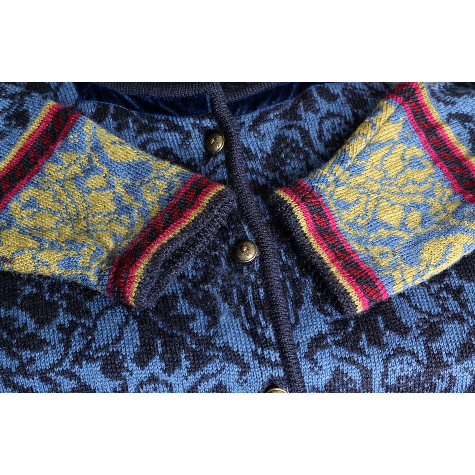 Vintage OLEANA Cardigan Jumper Women M Blue Wool Vintage Norway Nordic Floral Crew Neck Long Sleeve Knitted Wool VR1447 Size M / US 6-8 / IT 42-44 - 5 Thumbnail