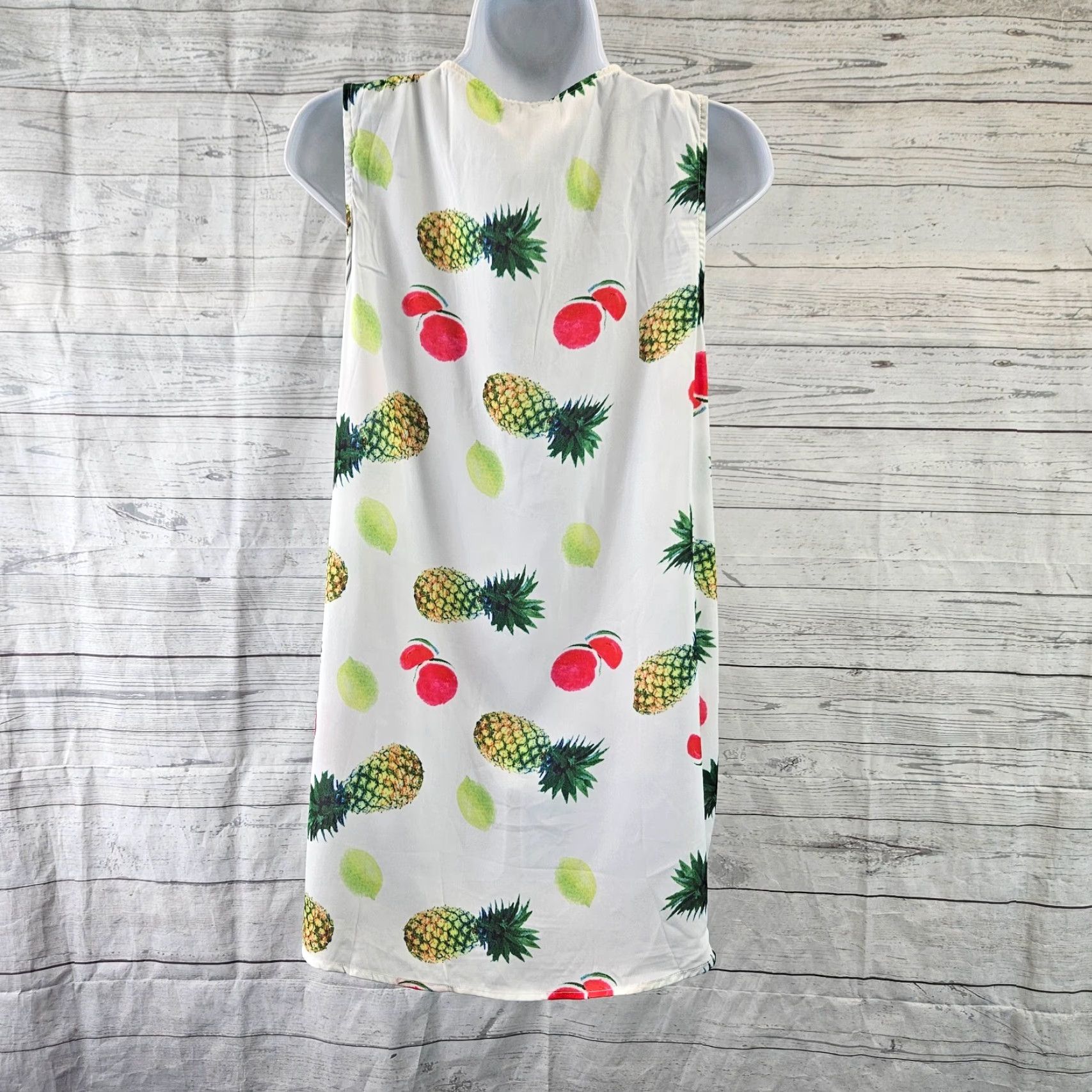 Vintage VLD Victoria Leland Design Womens Top Blouse M White Green Pineapple Fruit V-Neck Shirt Womens Size M / US 6-8 / IT 42-44 - 4 Thumbnail