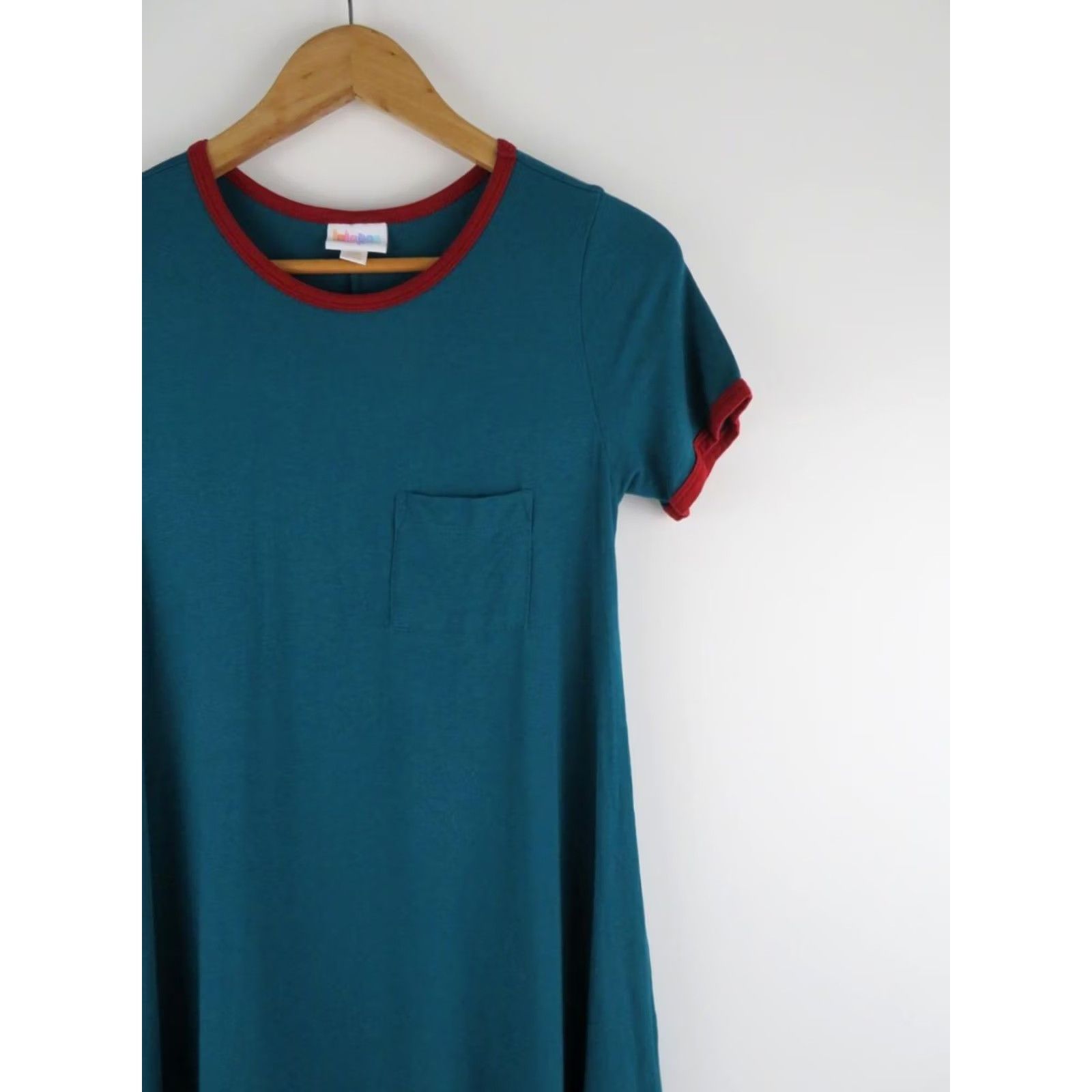 Vintage LuLaRoe Women's Carly Dress XXS Solid Green Red Stretch Swing High Low Size XXS / US 00 / IT 34 - 2 Thumbnail