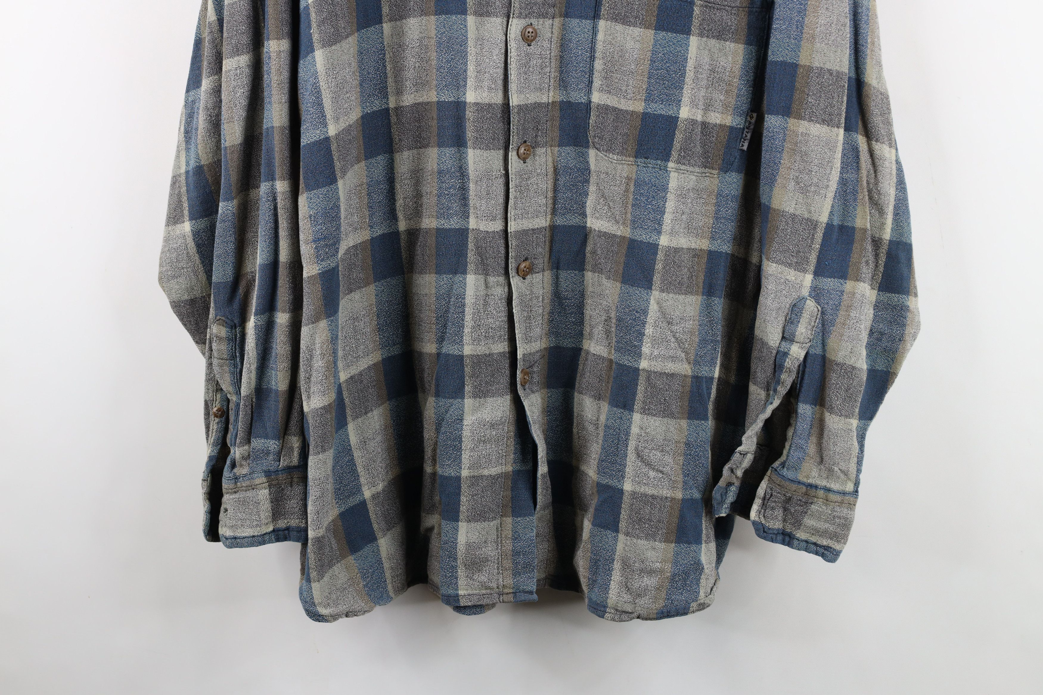 Vintage Vintage 90s Streetwear Knit Band Collar Button Shirt Plaid Size US XL / EU 56 / 4 - 3 Thumbnail