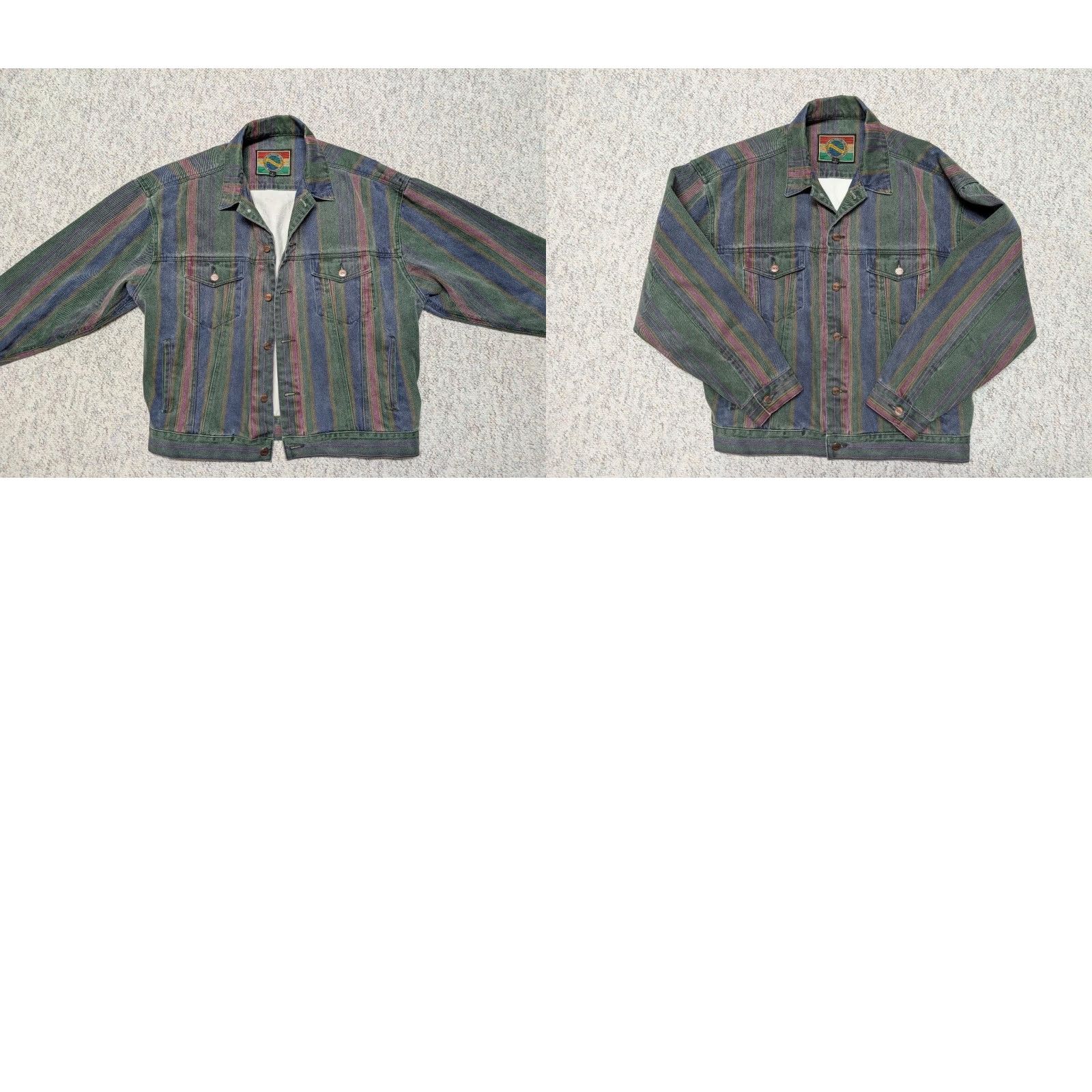 Denime VINTAGE Structure denim striped trucker jacket 1990s blue green Mens S denim jacket, striped, trucker, vintage, 1990s, Structure Mens S Size US 29 - 8 Thumbnail