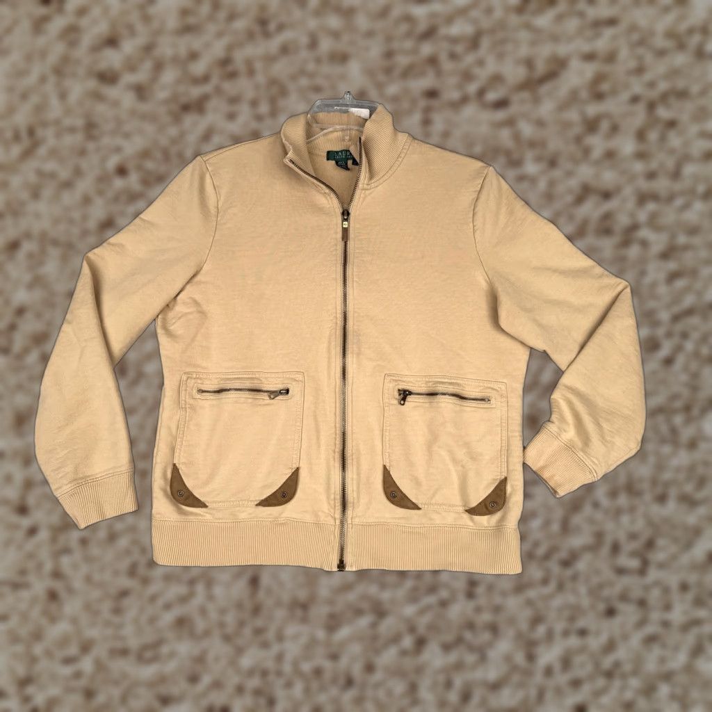 Ralph Lauren Lauren Ralph Lauren Bomber Jacket Womens L Beige Cotton Full Zip Pockets Size L / US 10 / IT 46 - 1 Thumbnail