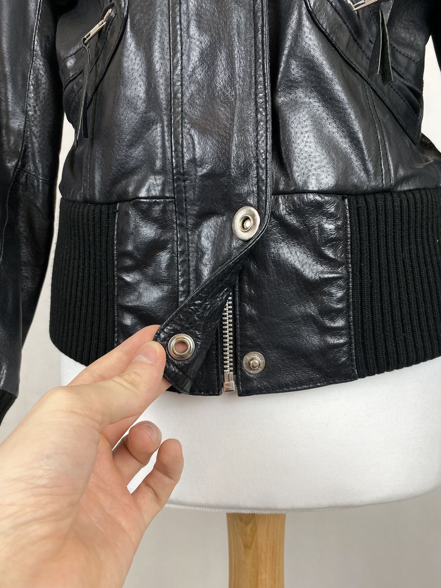 Genuine Leather × Vintage real leather womens jacket big collar tailored Size M / US 6-8 / IT 42-44 - 7 Thumbnail