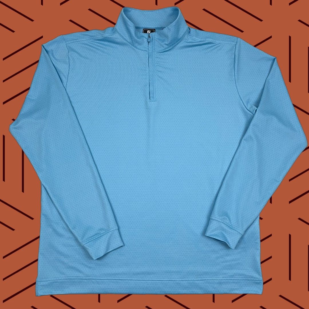 Footjoy FootJoy Pullover Mens L Blue Tonal Deco Diamond Performance Golf 1/4 Quarter Zip Shirt Jacket Mens Regular Blue Tonal Deco Diamond Short Sleeve? Size US L / EU 52-54 / 3 - 1 Thumbnail