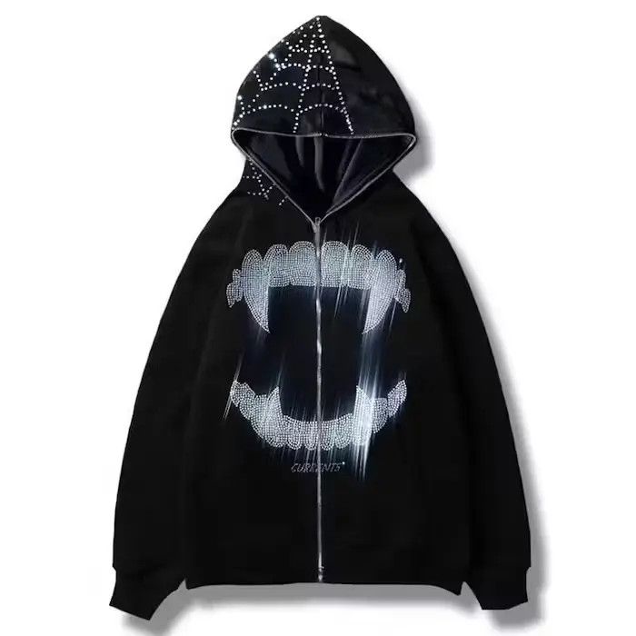 Japanese Brand × Vintage Rhinestone Teeth Full Zip y2k Hoodie Size US L / EU 52-54 / 3 - 1 Thumbnail