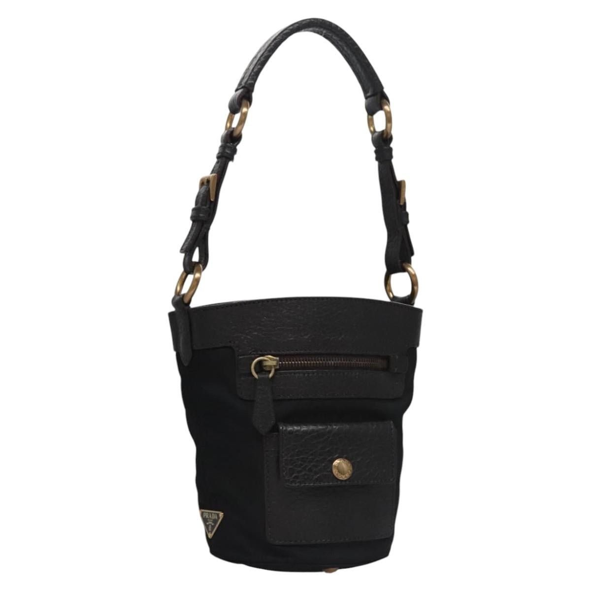 Prada PRADA Hand Bag Nylon Leather Black Gold Size ONE SIZE - 1 Thumbnail