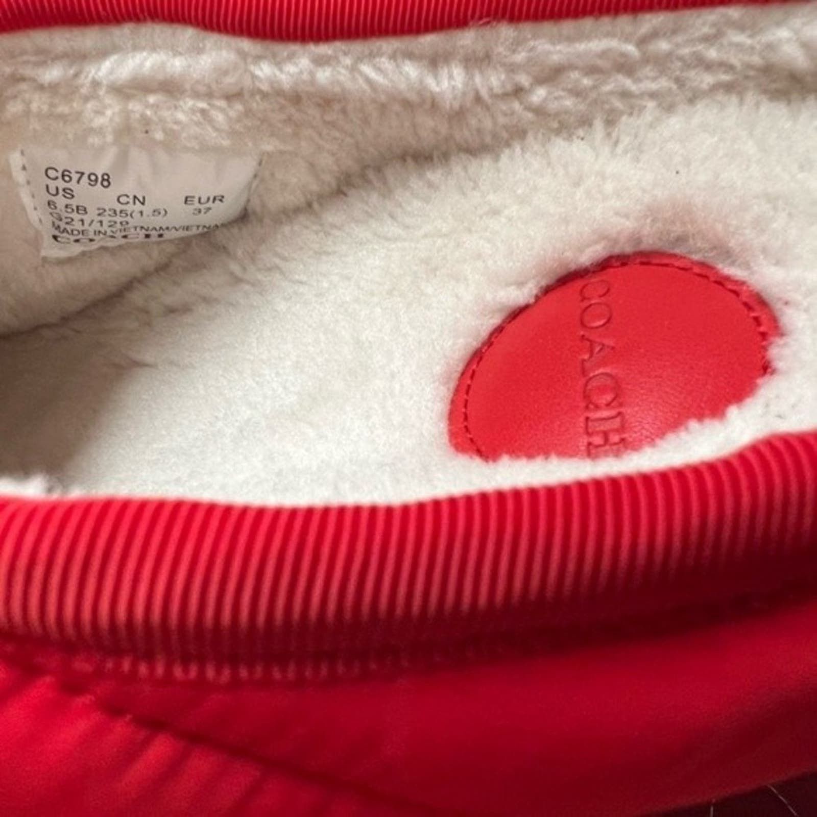 COACH Miami Red Rachelle Monogram Quilted Slippers, US6.5B