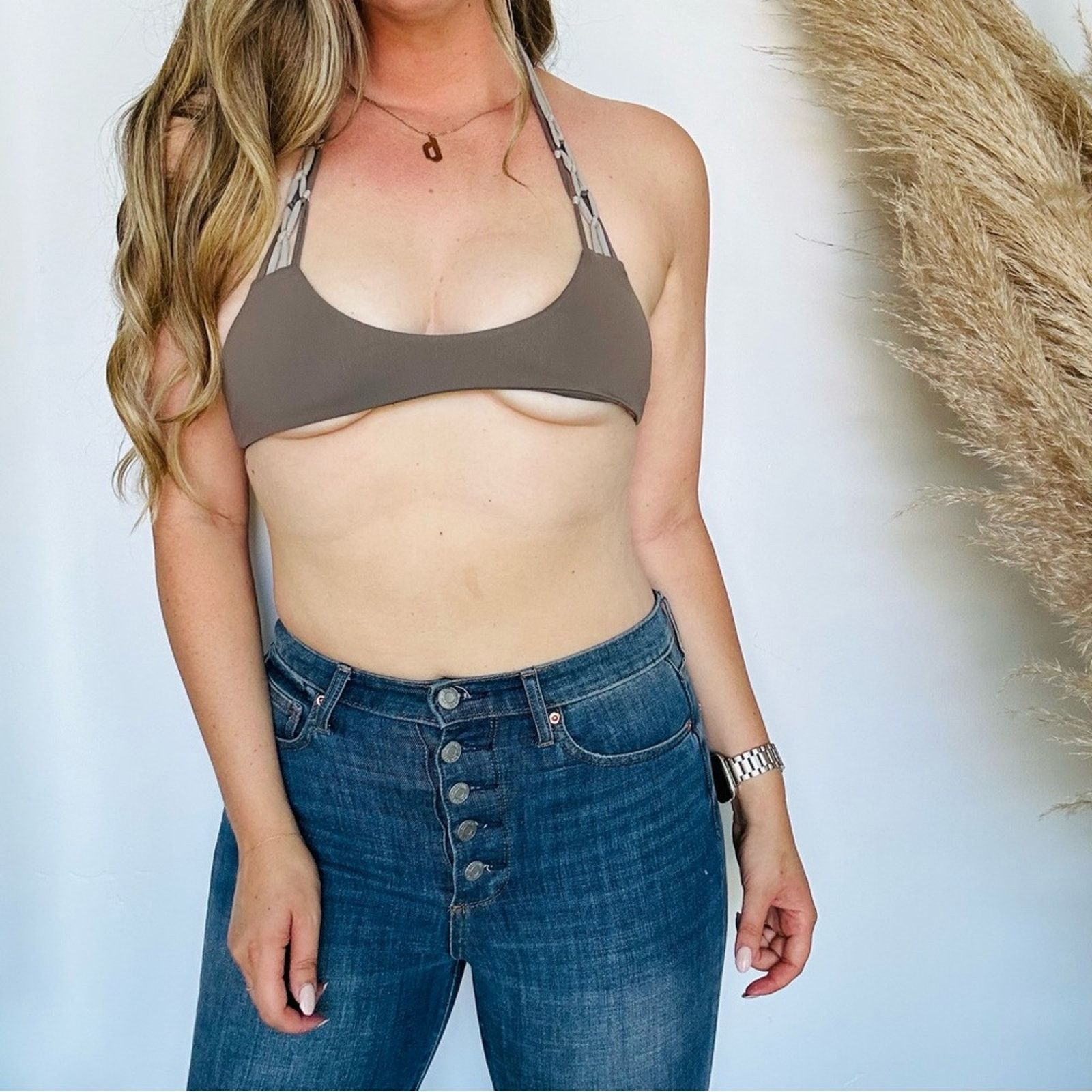 Anthropologie ANTHROPOLOGIE SIEMPRE GOLDEN Beige Cream Halter Bikini Top Size ONE SIZE - 7 Thumbnail
