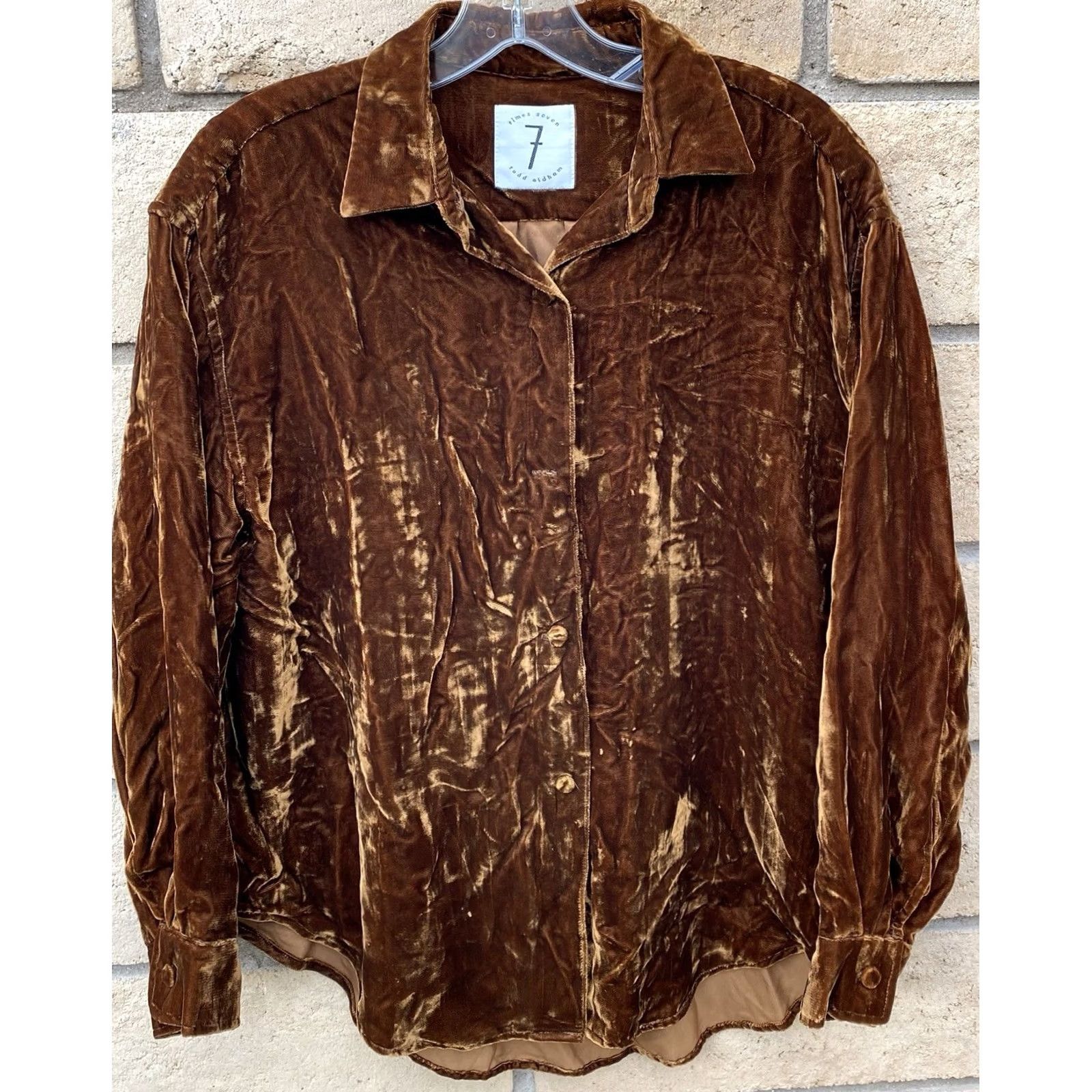 Vintage VINTAGE Times Seven Todd Oldham Button-Up Shirt Petite Brown Velvet Rayon 90s 00s Womens Size S / US 4 / IT 40 - 3 Thumbnail