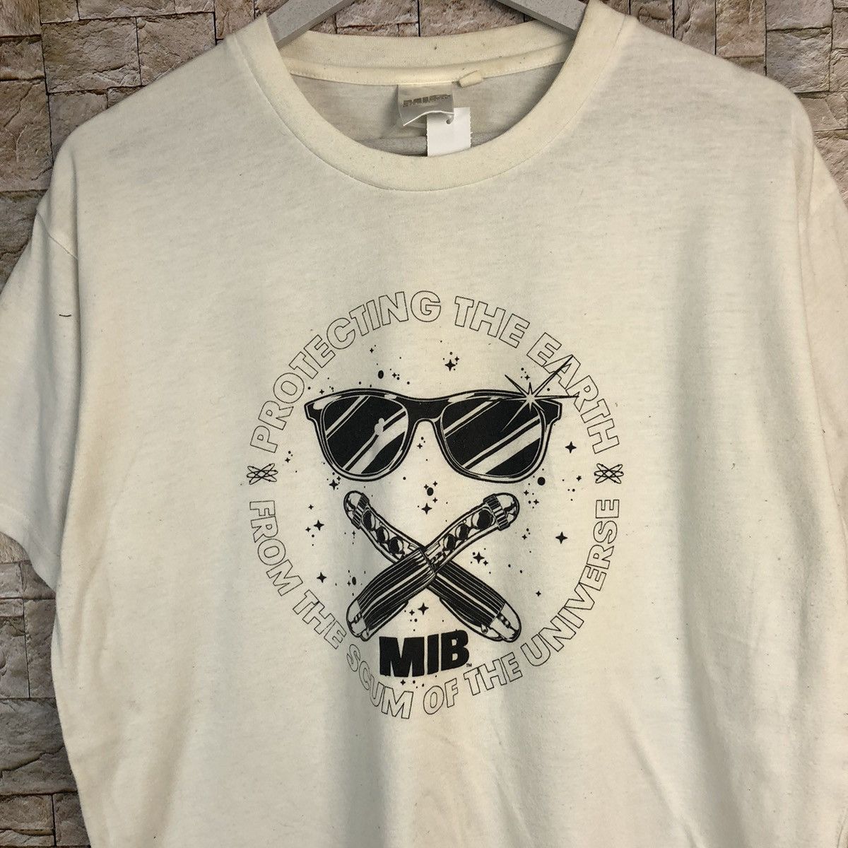 Vintage MIB men in black White T-Shirt #A244 Size US L / EU 52-54 / 3 - 5 Thumbnail