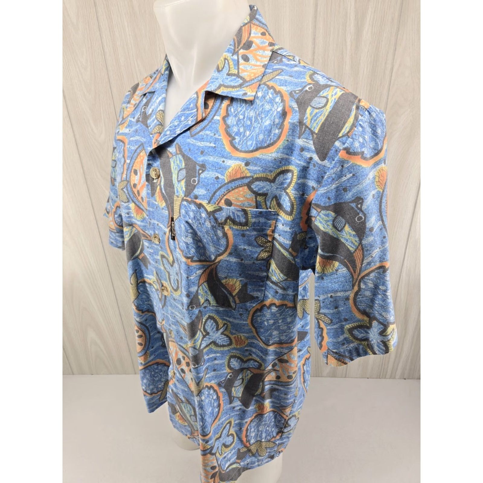 FUZZI Uzzi Aloha Amphibious Gear Hawaiian Button-Up Shirt Short Sleeve Blue Large Mens Regular Size US L / EU 52-54 / 3 - 4 Thumbnail
