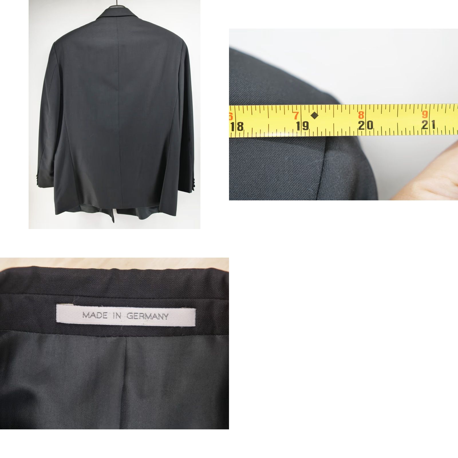HUGO BOSS Super 100 Wool Satin Trim Jacket TUXEDO Suit 42R Mens Double-Breasted Notch Lapel Regular Slim Inner Pockets Dry Clean Only Black