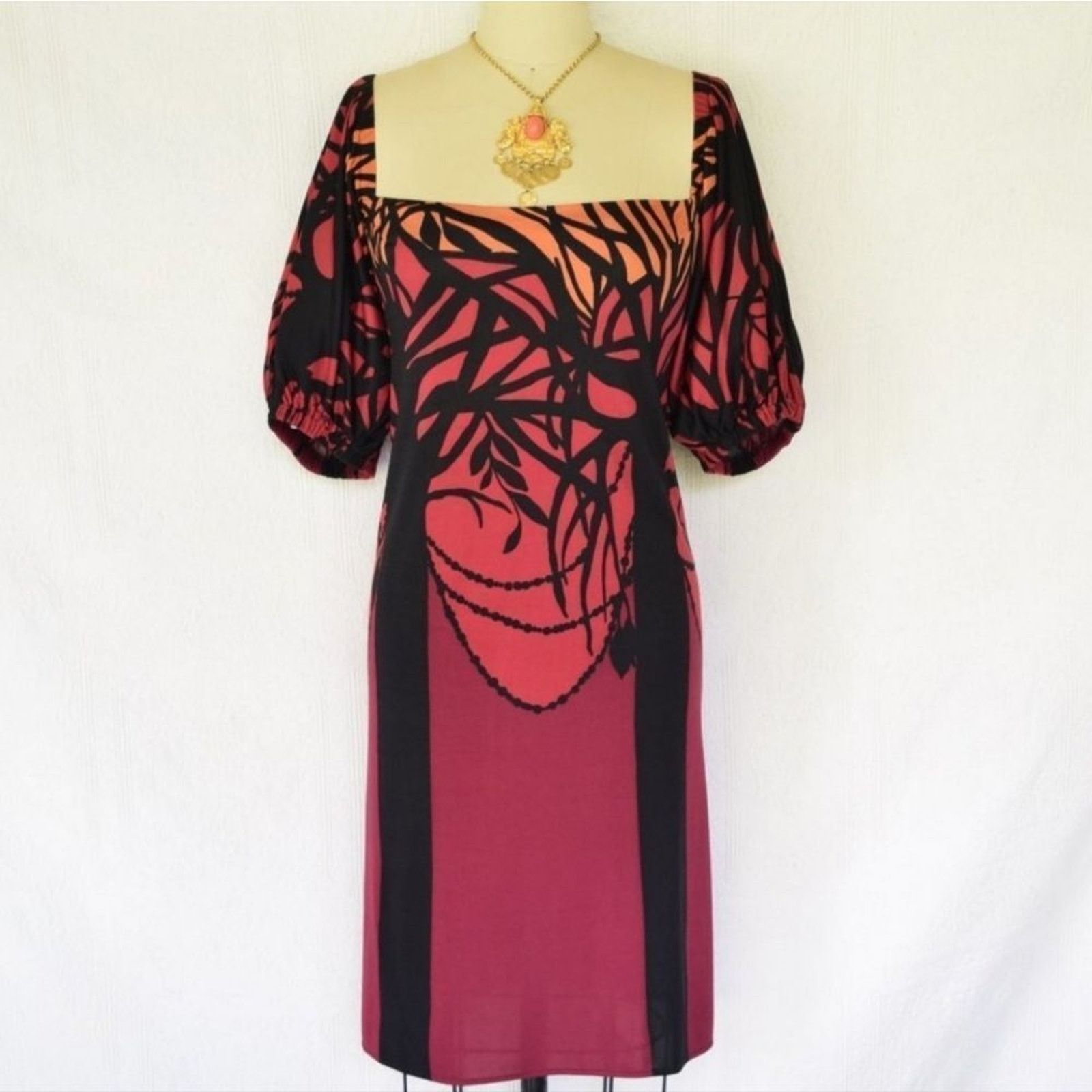 Mara Hoffman Mara Hoffman Red Black Silk Gothic Tree Print Dress Size S Size S / US 4 / IT 40 - 1 Thumbnail