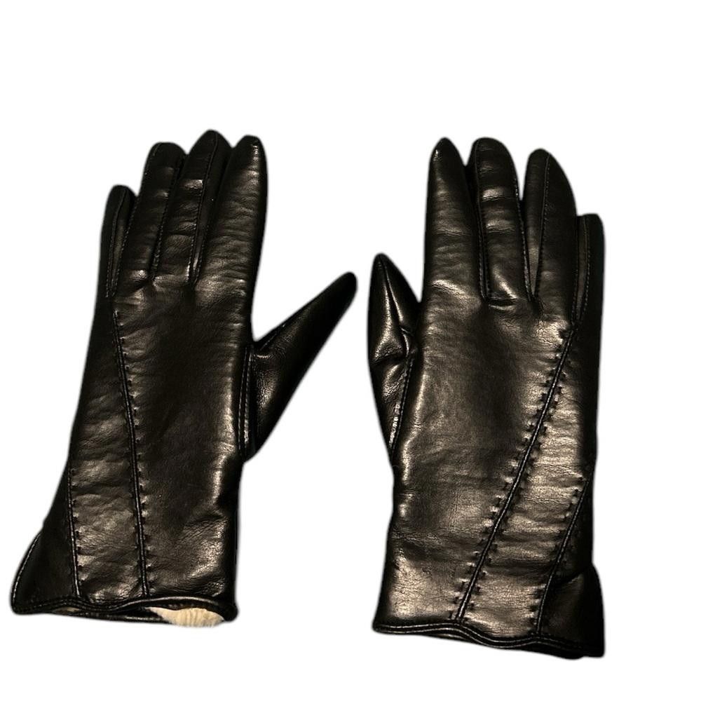 Designer Women's Black Leather Gloves Size ONE SIZE - 3 Thumbnail