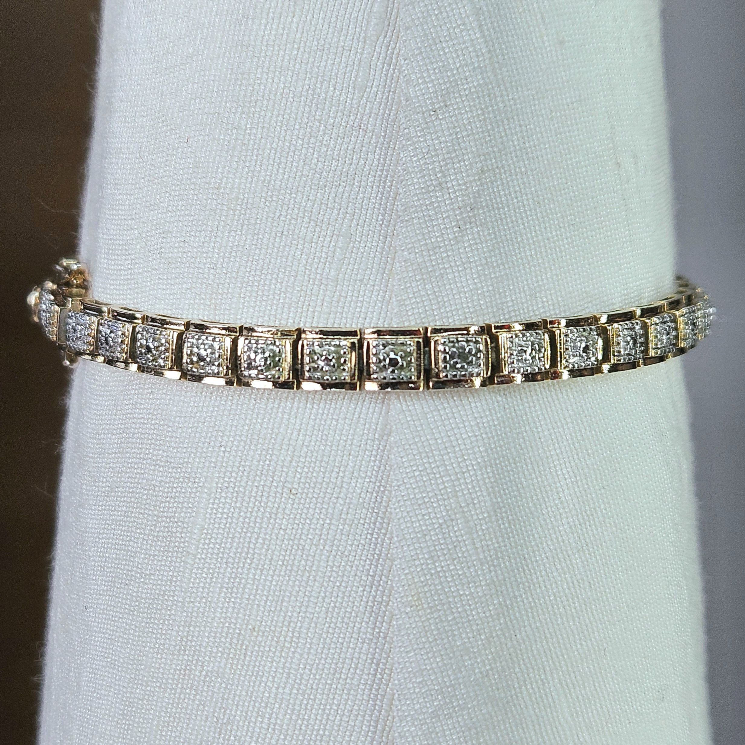 Other Tennis Bracelet 7.5" 925 Silver Gold Vermiel Square Link Size ONE SIZE - 2 Thumbnail