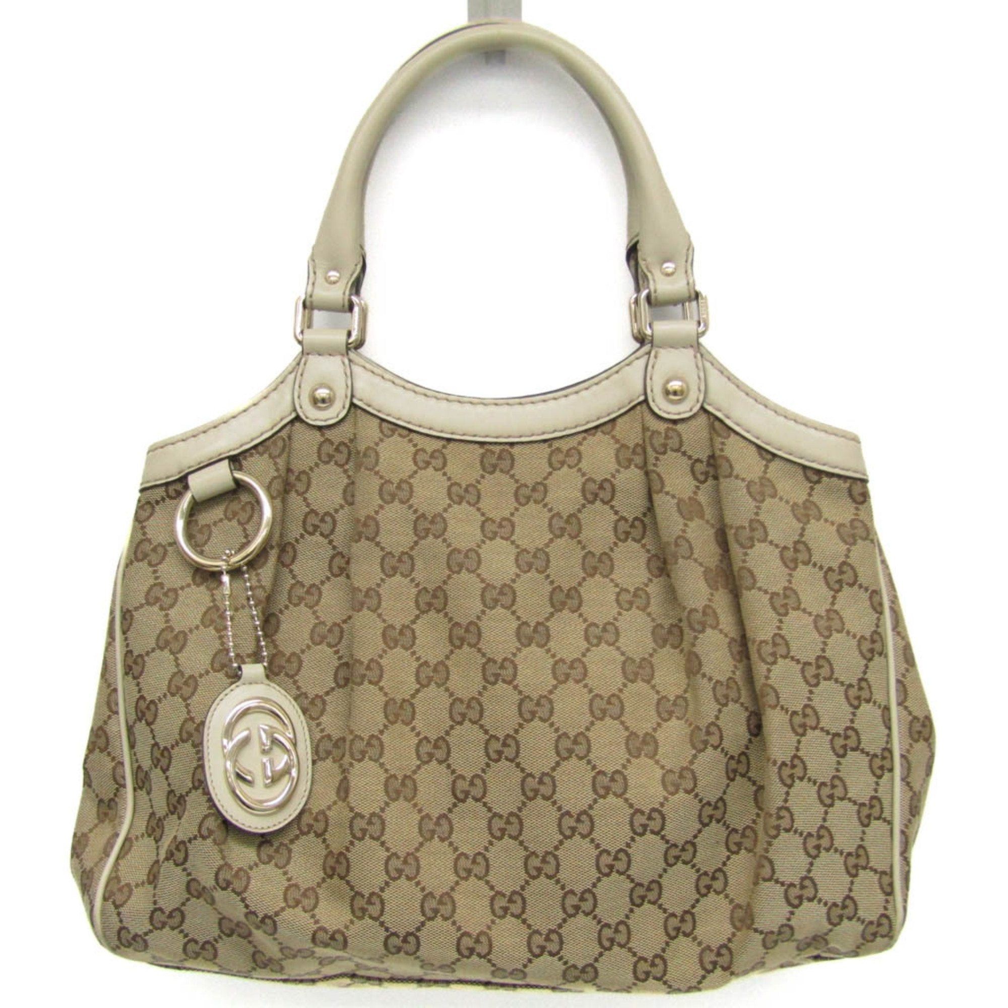 image of Gucci Sukey 211944 Women's Leather,canvas Handbag Beige,brown,cream in Tan