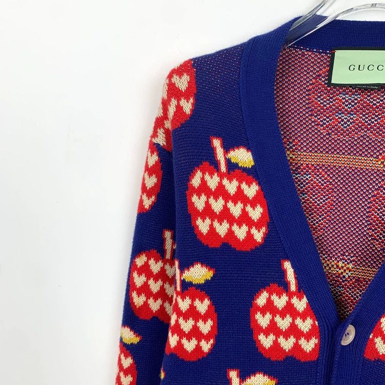 Gucci Gucci Blue red apple cotton knitted cardigan jacket 2502-Ne Size US XS / EU 42 / 0 - 3 Thumbnail