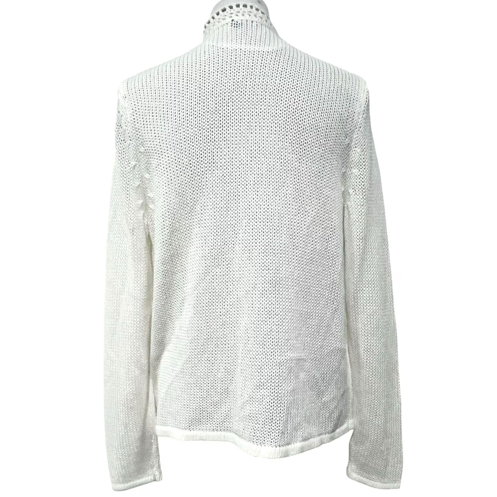 J.McLaughlin J McLAUGHLIN Cardigan White Linen Cotton Delila Large Open-Knit Long Sleeve Women's Summer Coastal European Vintage? (omit if not vintage) Size L / US 10 / IT 46 - 4 Thumbnail