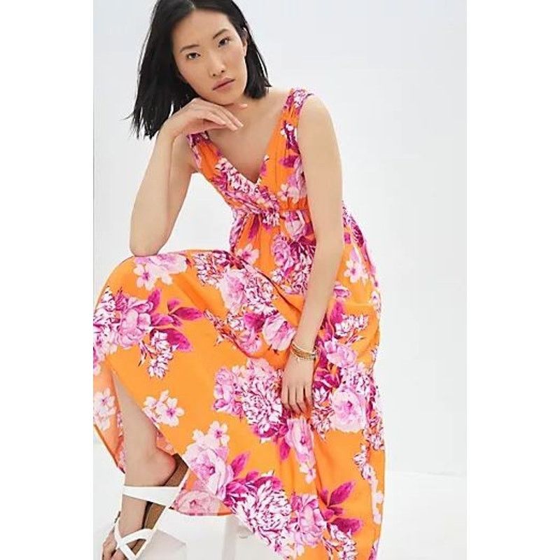 New Anthropologie Gathered Floral Maxi Dress $168 X-Small