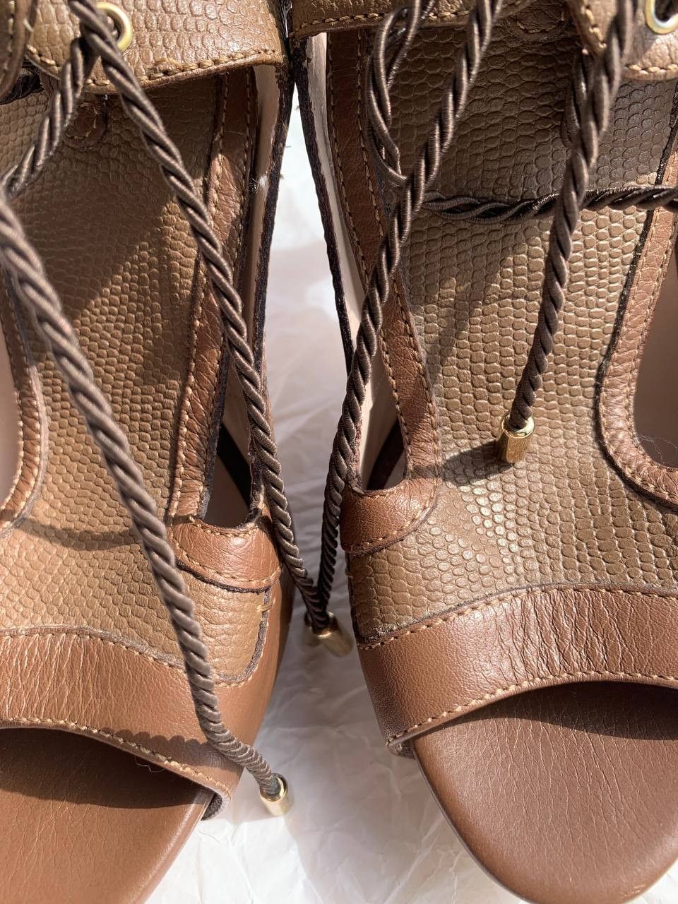 Escada × Vintage Escada vintage brown leather gladiators on heels Size US 8 / IT 38 - 10 Thumbnail