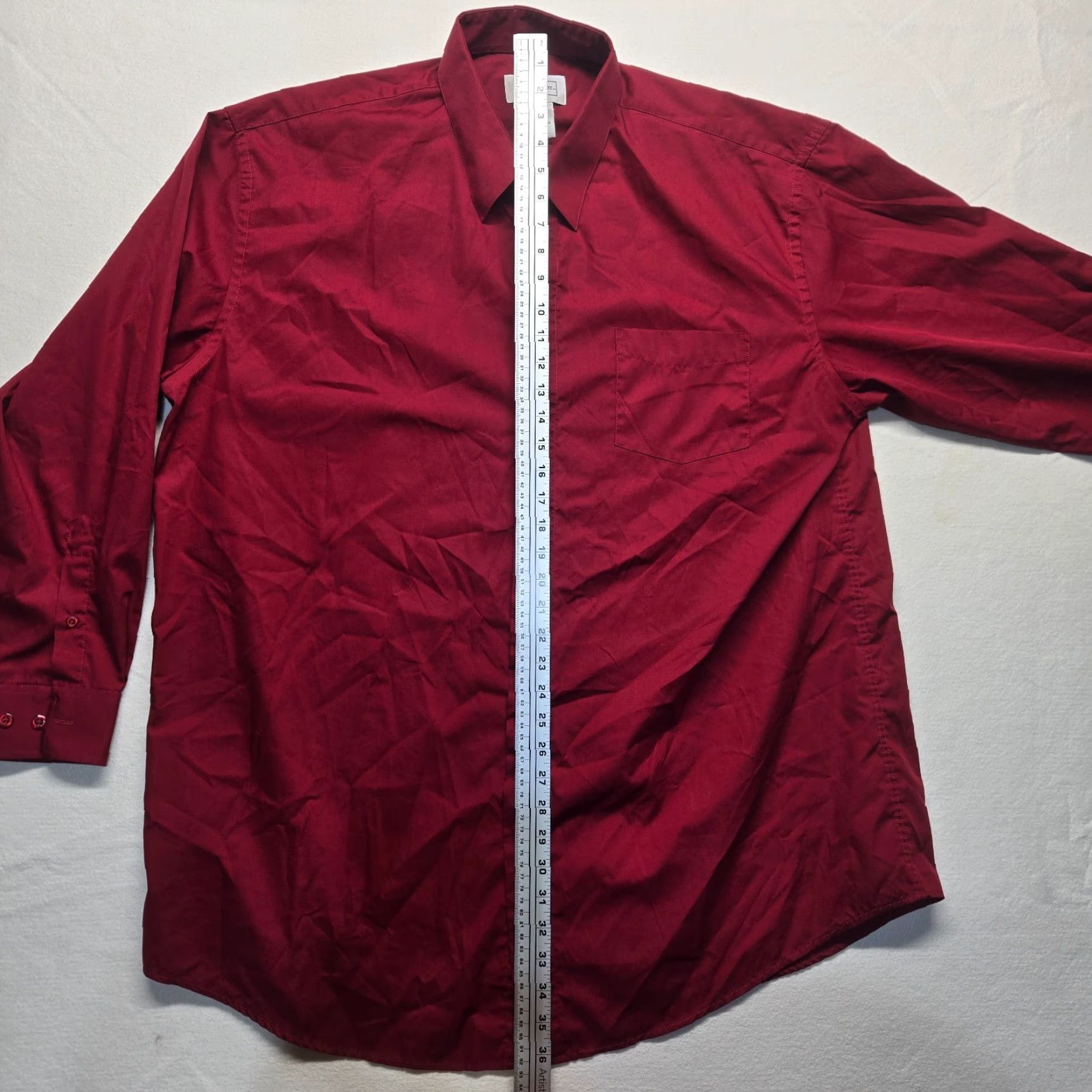 Vintage Kings Court Solid Red Dress Shirt Button Up Long Sleeve Adult Men's Size 18 35/6 Size 48R - 6 Thumbnail