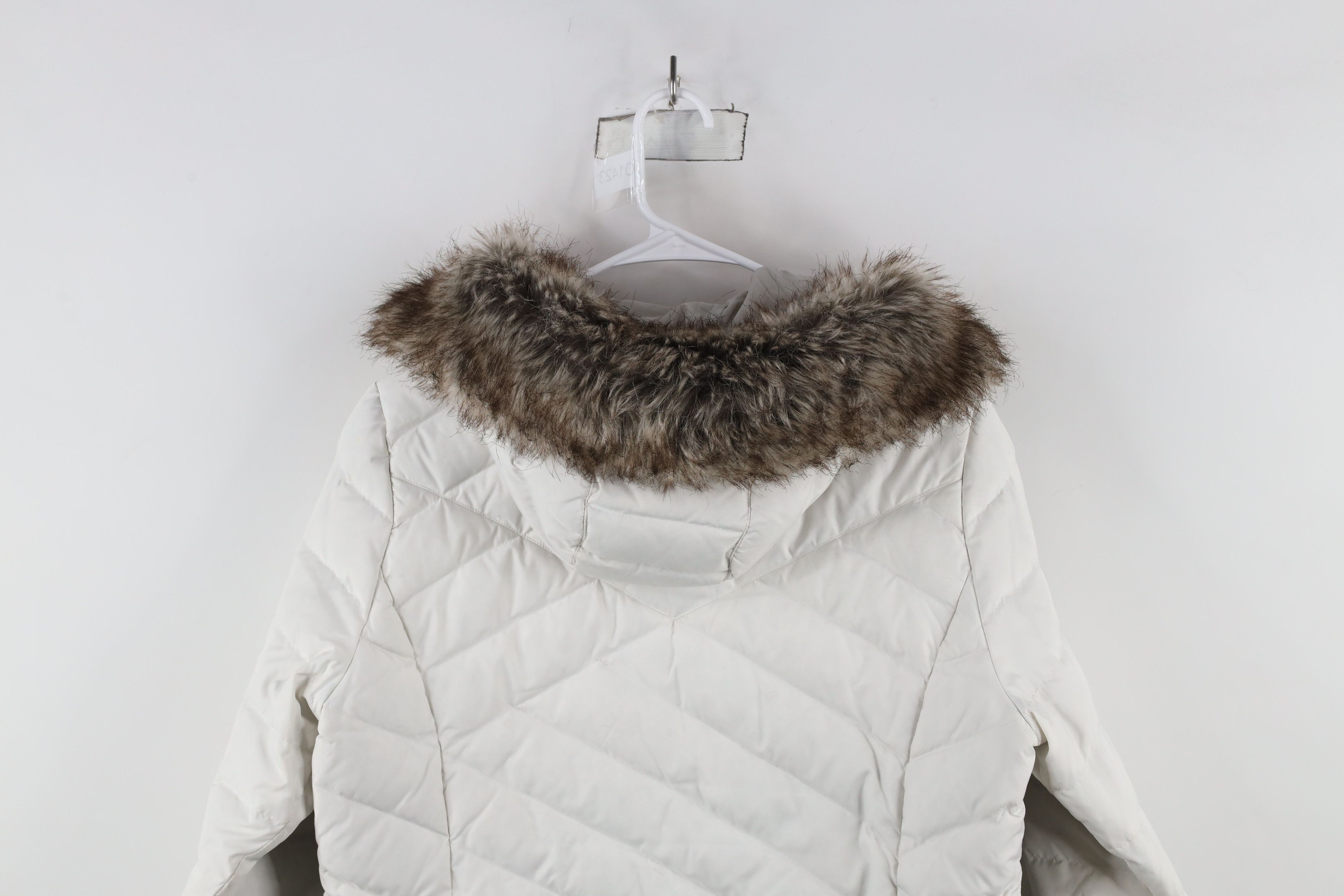 Eddie Bauer × Vintage Eddie Bauer Distressed Goose Down Hooded Puffer Jacket White Size L / US 10 / IT 46 - 15 Thumbnail