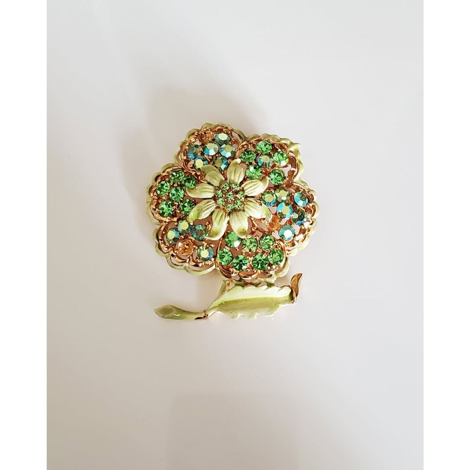 Other Vintage Sage Green Enamel and Rhinestone Flower Brooch Size ONE SIZE - 1 Thumbnail