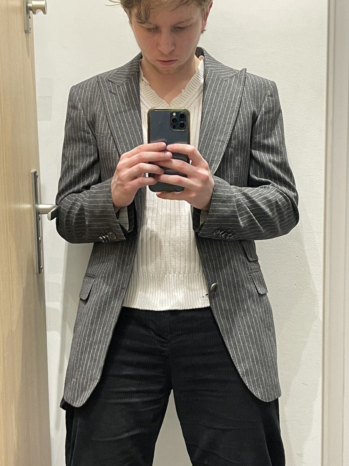 Suitsupply SS12 Suitsupply White Striped Grey Wool Casual Blazer Size 42S - 3 Thumbnail