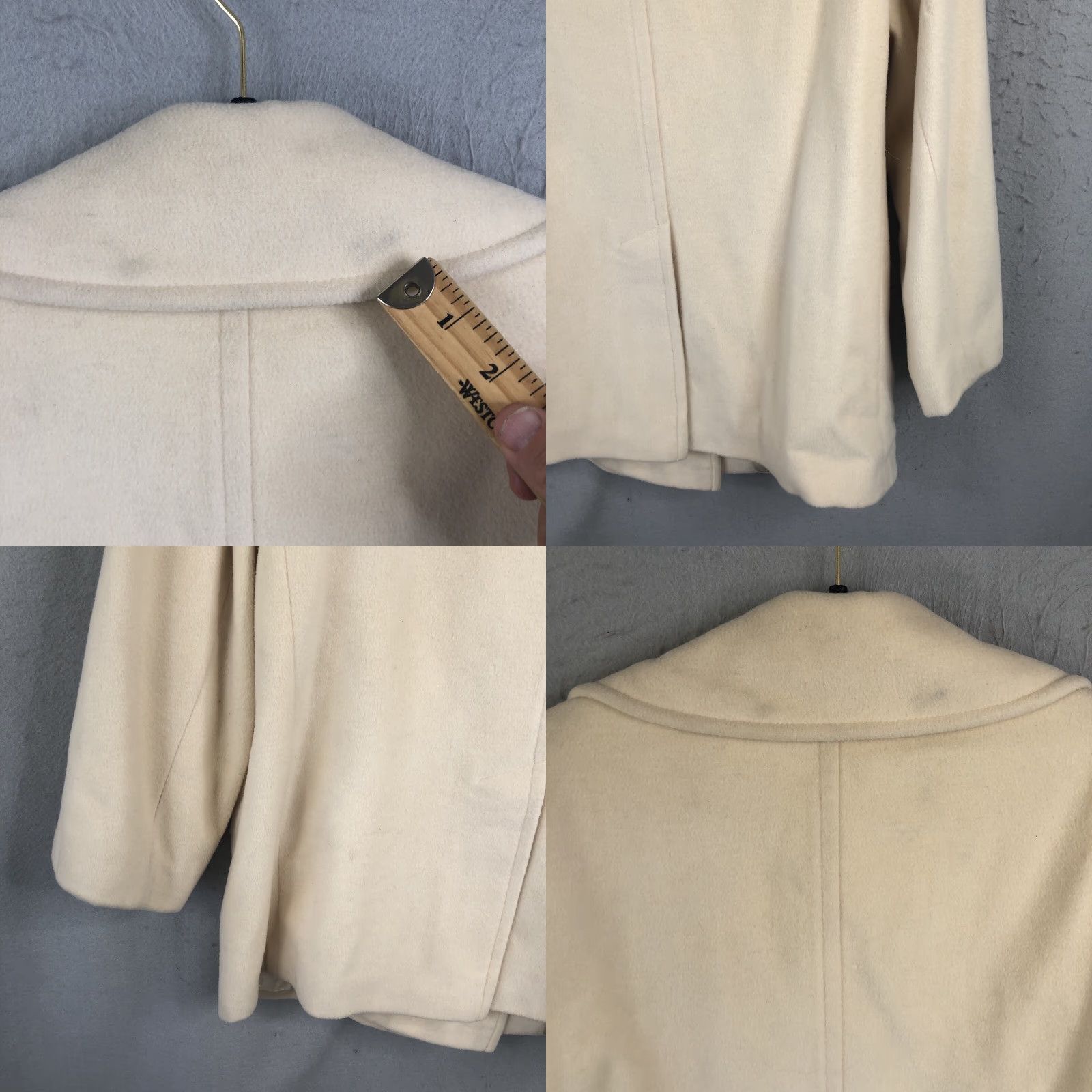 Vintage VINTAGE Larry Levine Coat Womens Large Cream Lambswool Cashmere Pea Coat Jacket Size L / US 10 / IT 46 - 9 Thumbnail