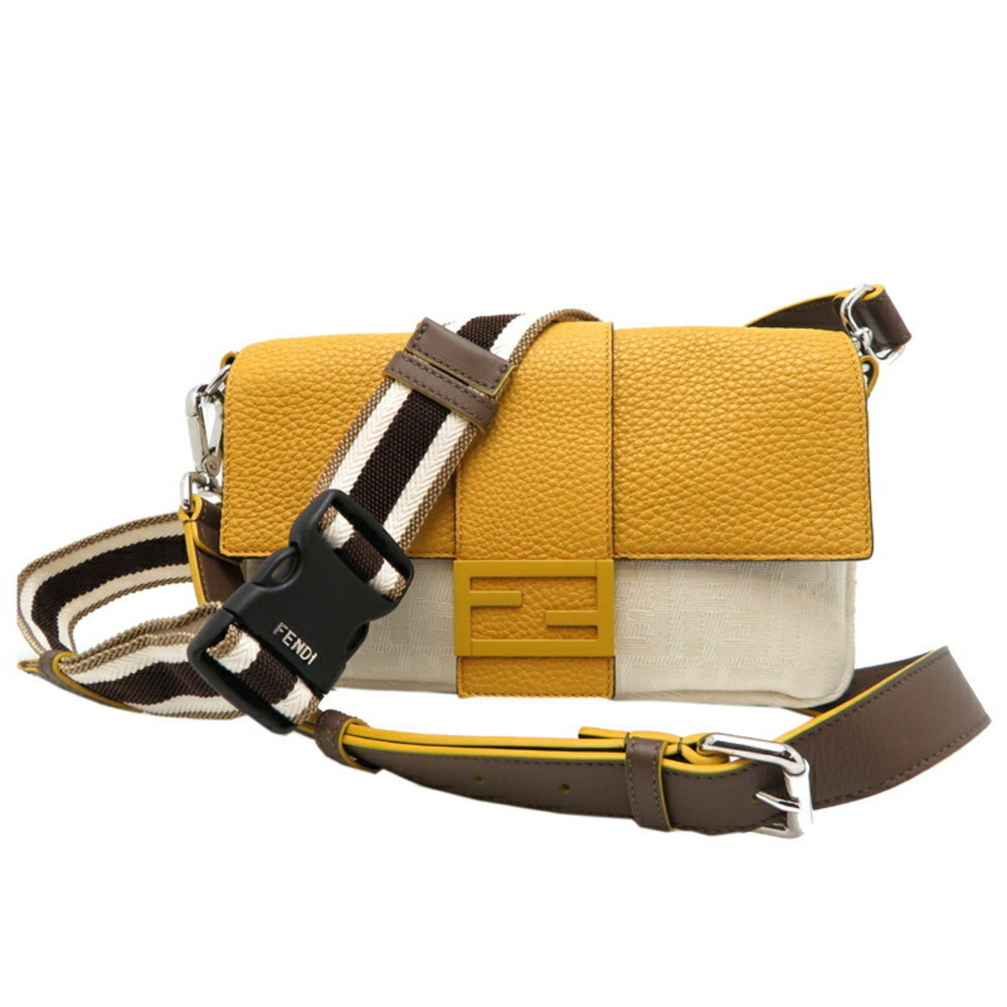 Fendi Bucket Women's Shoulder Bag 7V72 Canvas Dark Yellow