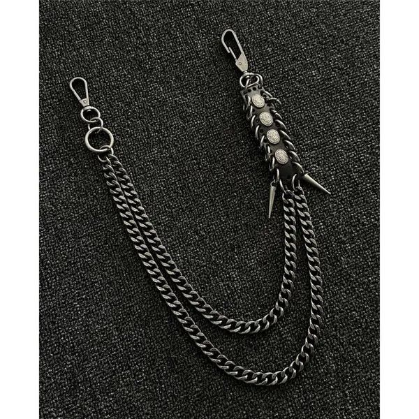 Jewelry Black Punk Wallet Chain with Studded Leather Detail Size ONE SIZE - 4 Thumbnail