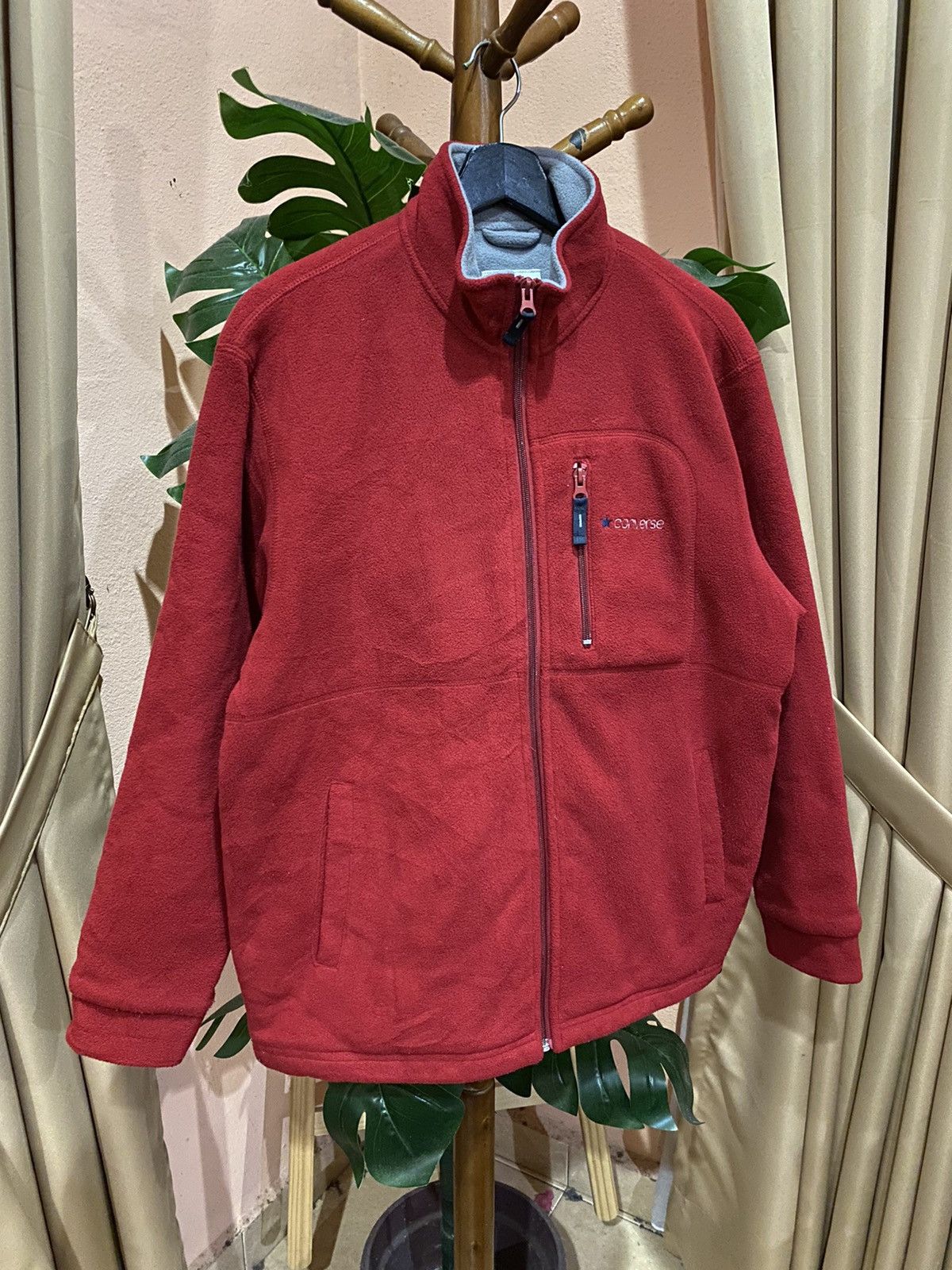 Converse Converse Red Fleece Jacket Full-Zip Warm Outerwear Size US S / EU 44-46 / 1 - 5 Thumbnail
