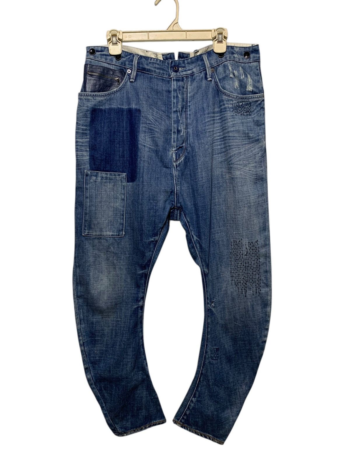 G-Star G Star Raw Denim J cut suspender patch sashiko stitch jeans Size US 33 - 1 Thumbnail