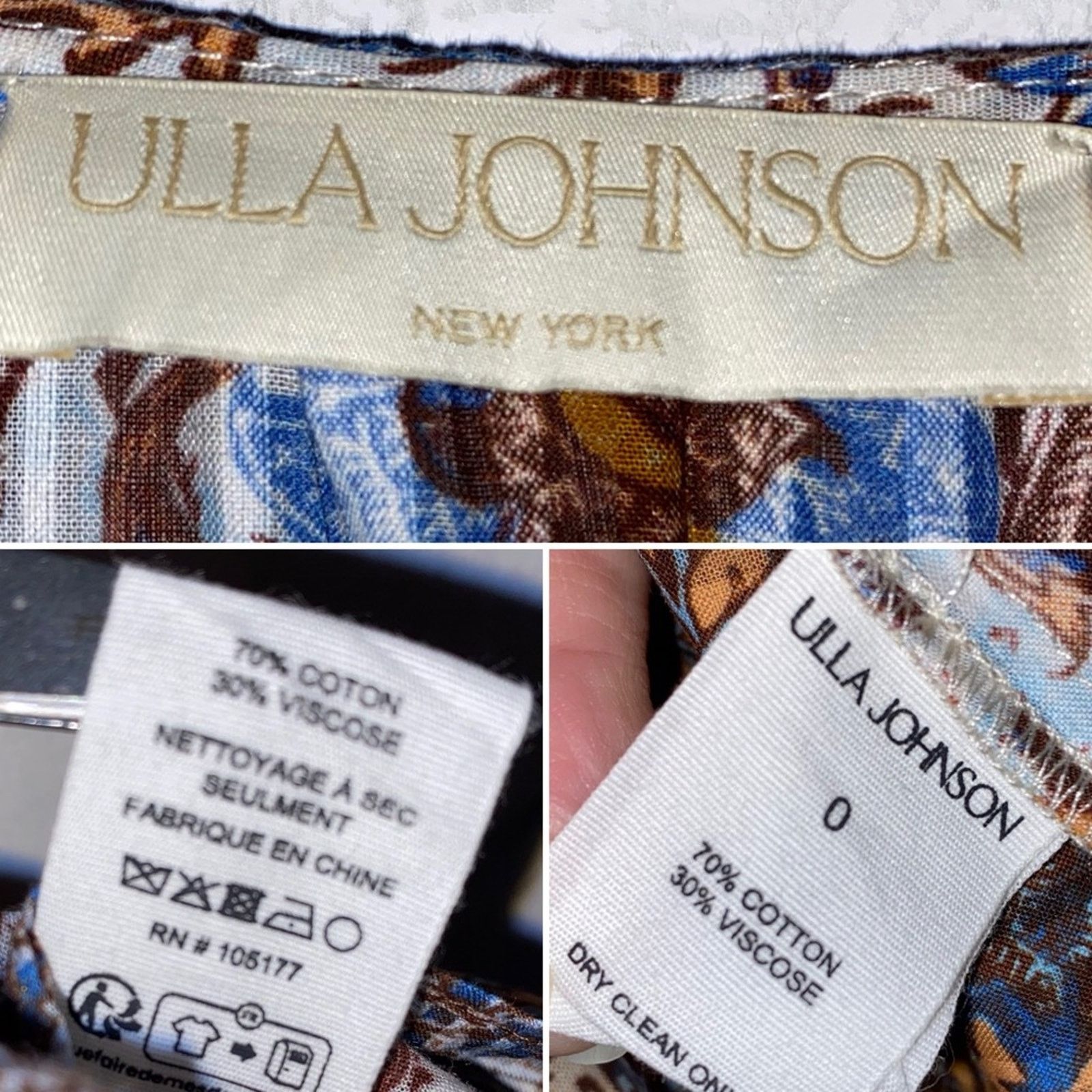 Ulla Johnson ULLA JOHNSON $490 Ilana Dress Caspia Blue Brown Womens 0 Size XS / US 0-2 / IT 36-38 - 4 Thumbnail
