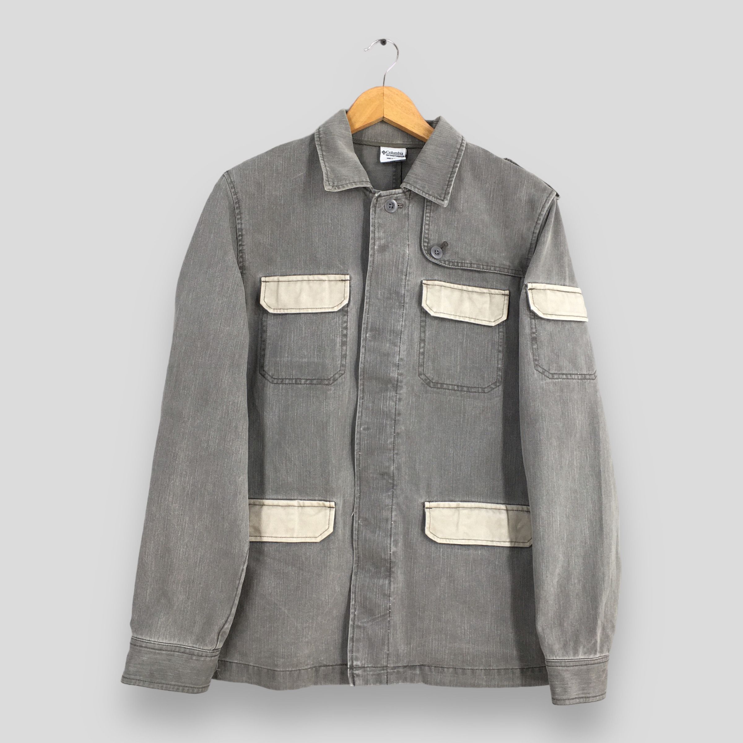 Vintage Columbia Gray Workwear Denim Jacket Large
