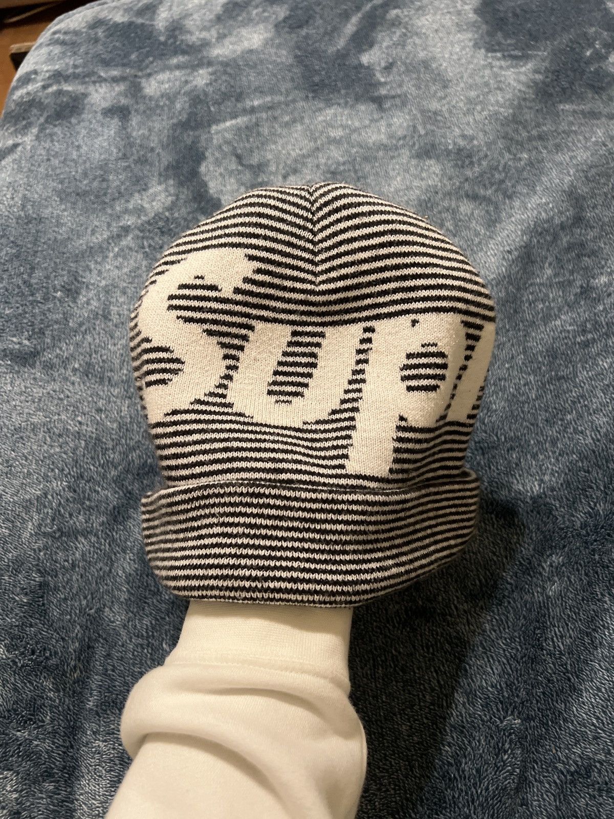 Supreme Supreme big logo beanie black stripe | Grailed