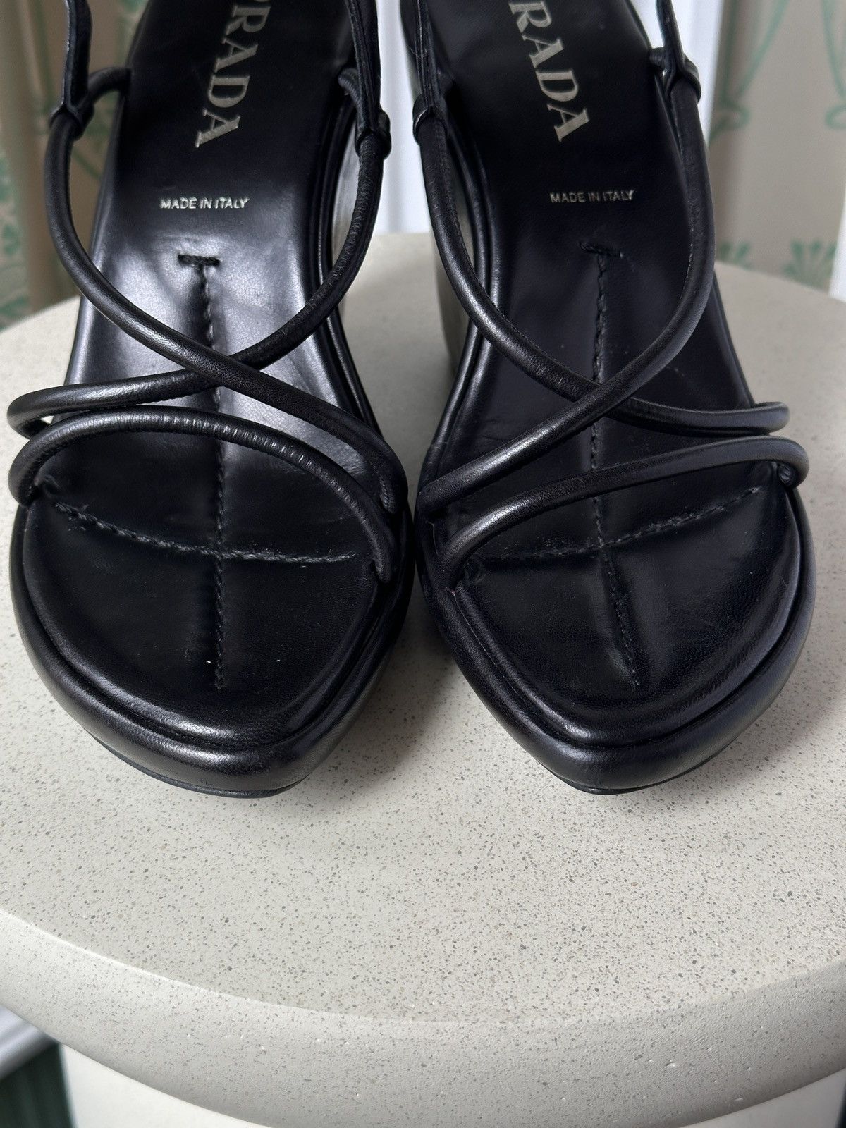 Prada Prada Black Leather Wedge Heel Platform Strap Sandals 38 Size US 8 / IT 38 - 11 Thumbnail