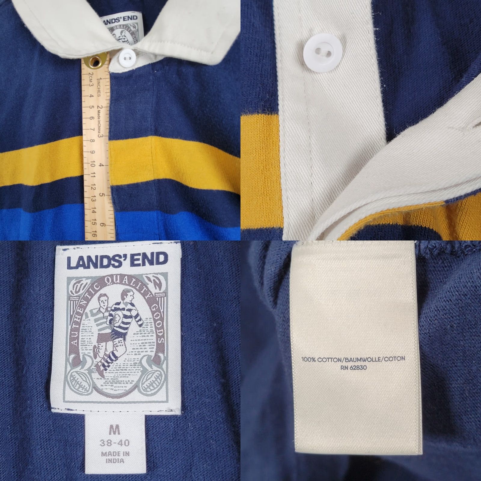 Lands' End Lands' End Rugby Long Sleeve Shirt Mens M Navy Stripe 100% Cotton Preppy Knit Collared Button Polo Size US M / EU 48-50 / 2 - 9 Thumbnail