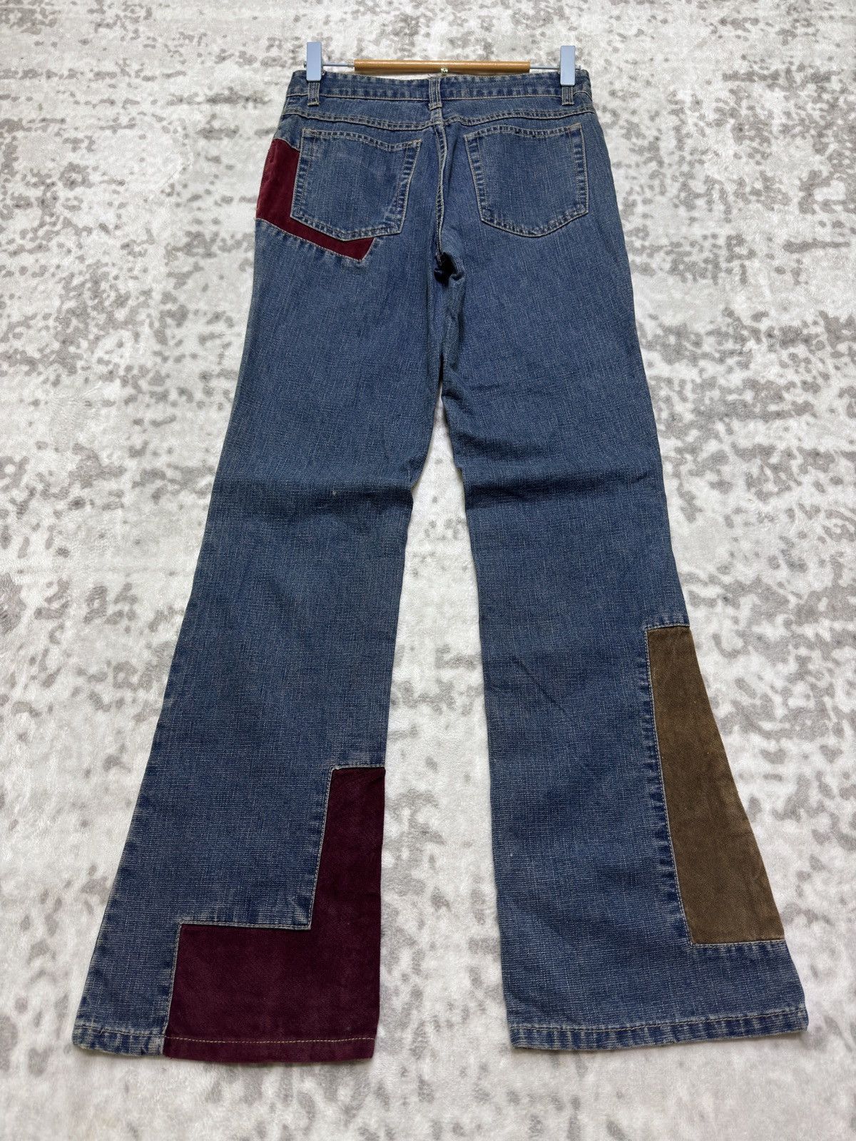 Hysteric Glamour No Boundaries Y2K Patchwork Velvet Bootcut Flare Denim Jeans Size US 27 - 2 Thumbnail